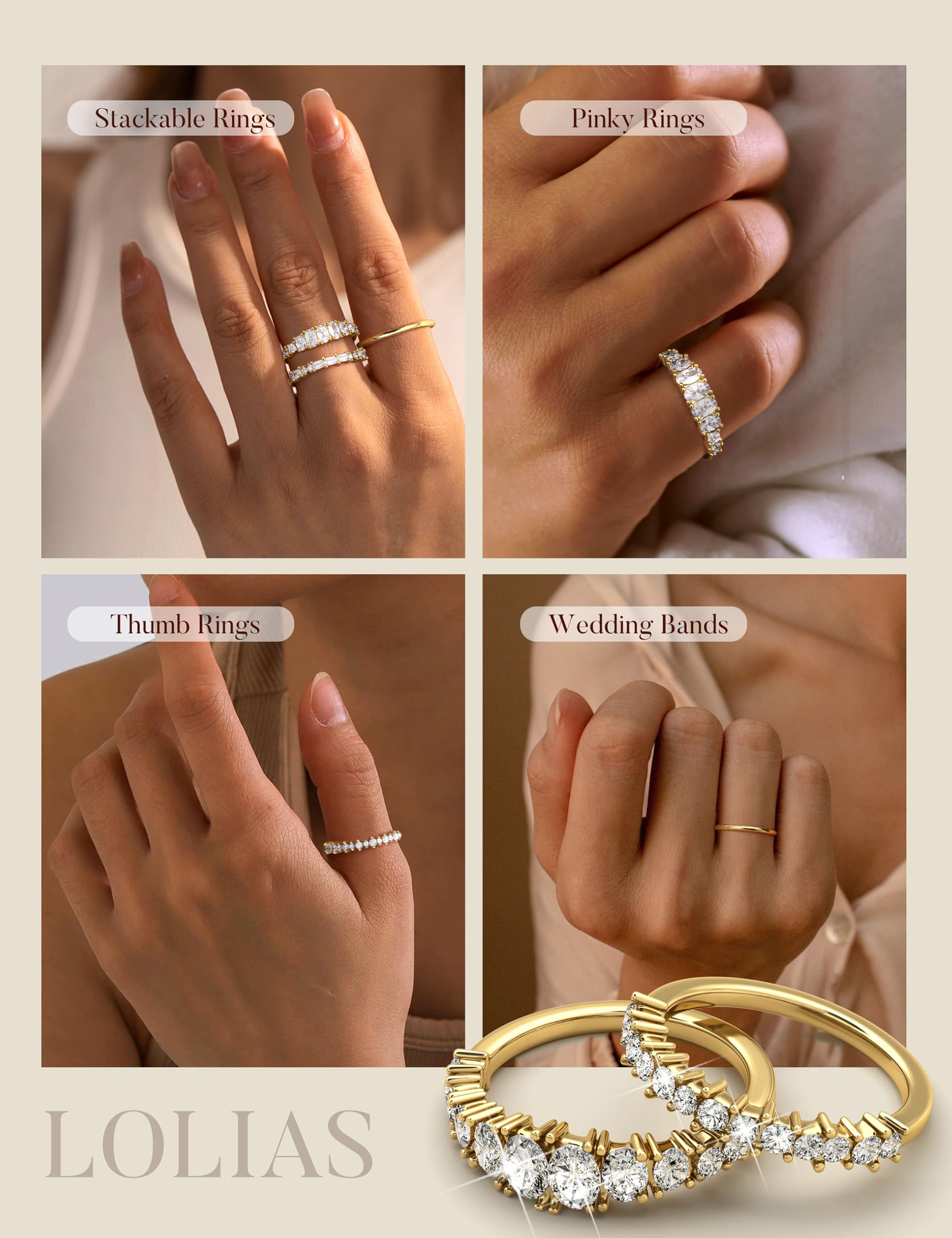 Anillos apilables de oro para mujer, no se deslustra, delicadas alianzas de boda de circonita cúbica, juego de anillos minimalistas de moda, anillos de compromiso para el pulgar, tallas 5-10 7