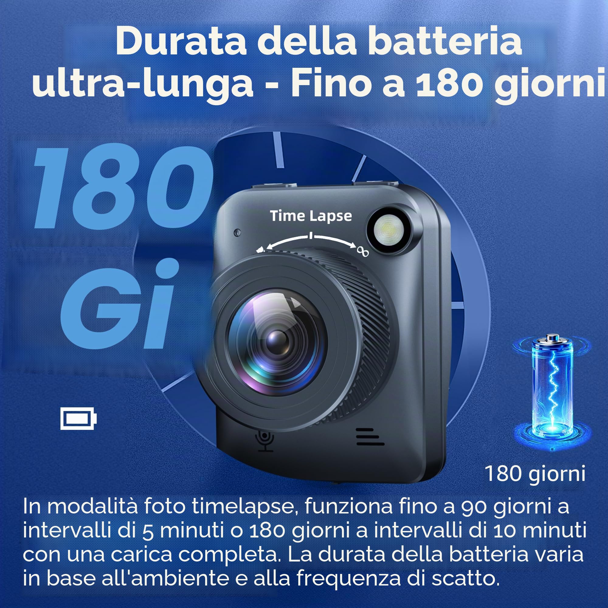 Fotocamera Timelapse,Telecamera Time Lapse 4K FHD per Esterni,Livello Impermeabile IP66,per Registrare Costruzioni all'Aperto,Meteo,Piante,Durata della Batteria di 6 Mesi,Scheda TF da 64 GB Inclusa