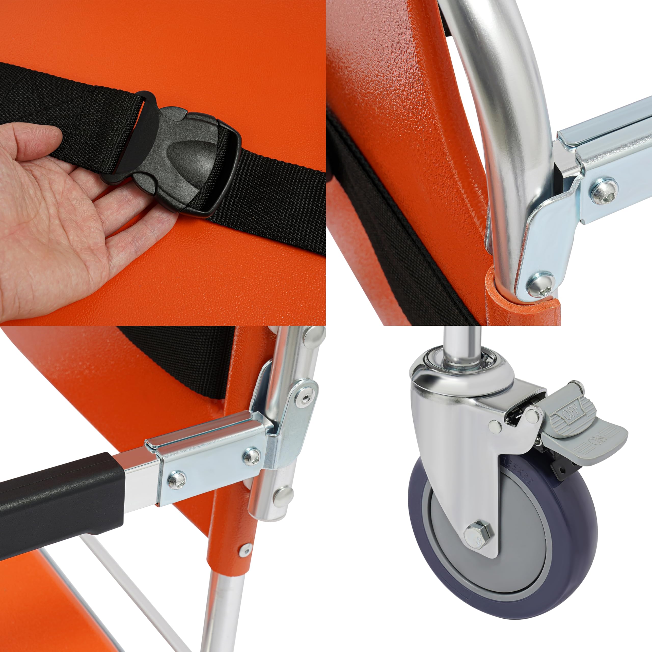 EMS - Silla de ruedas plegable para escaleras de aleación de aluminio, con 2 cinturones de seguridad, plegable hasta 159 kg