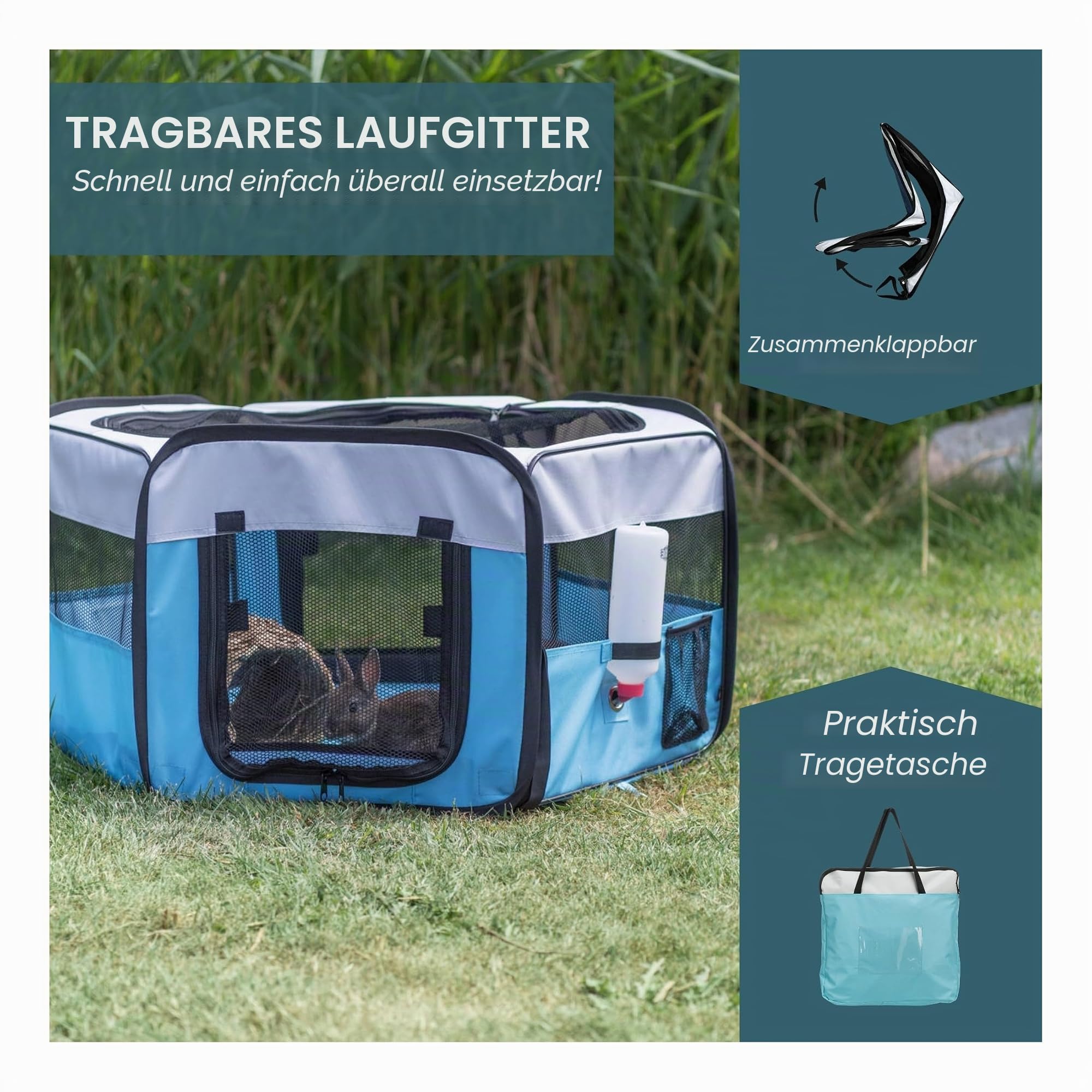 Trixie 64054 Freilauf für Kaninchen und Welpen, ø 130 × 55 cm, blau/grau