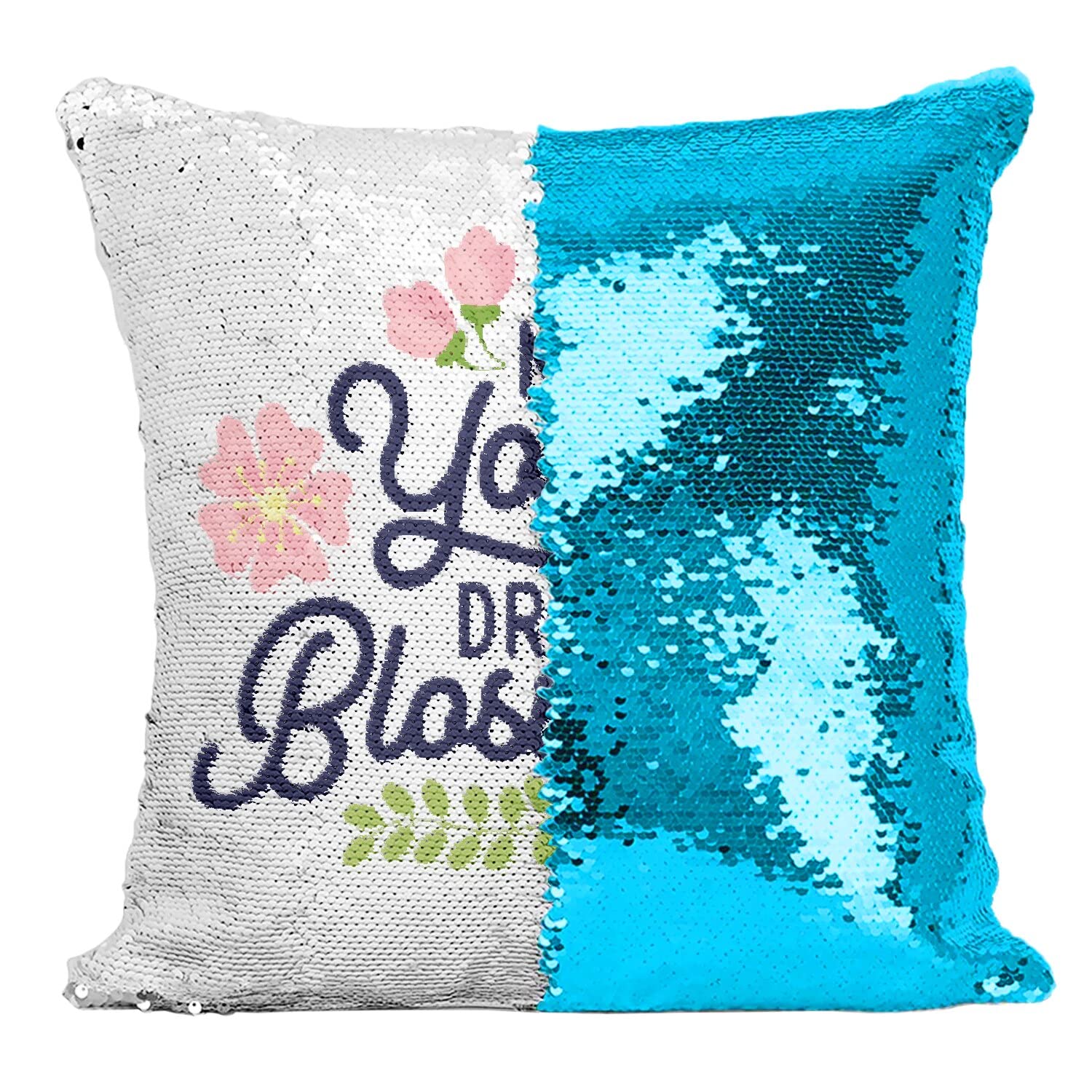 Coussin message paillettes turquoise : le cadeau d'anniversaire idéal