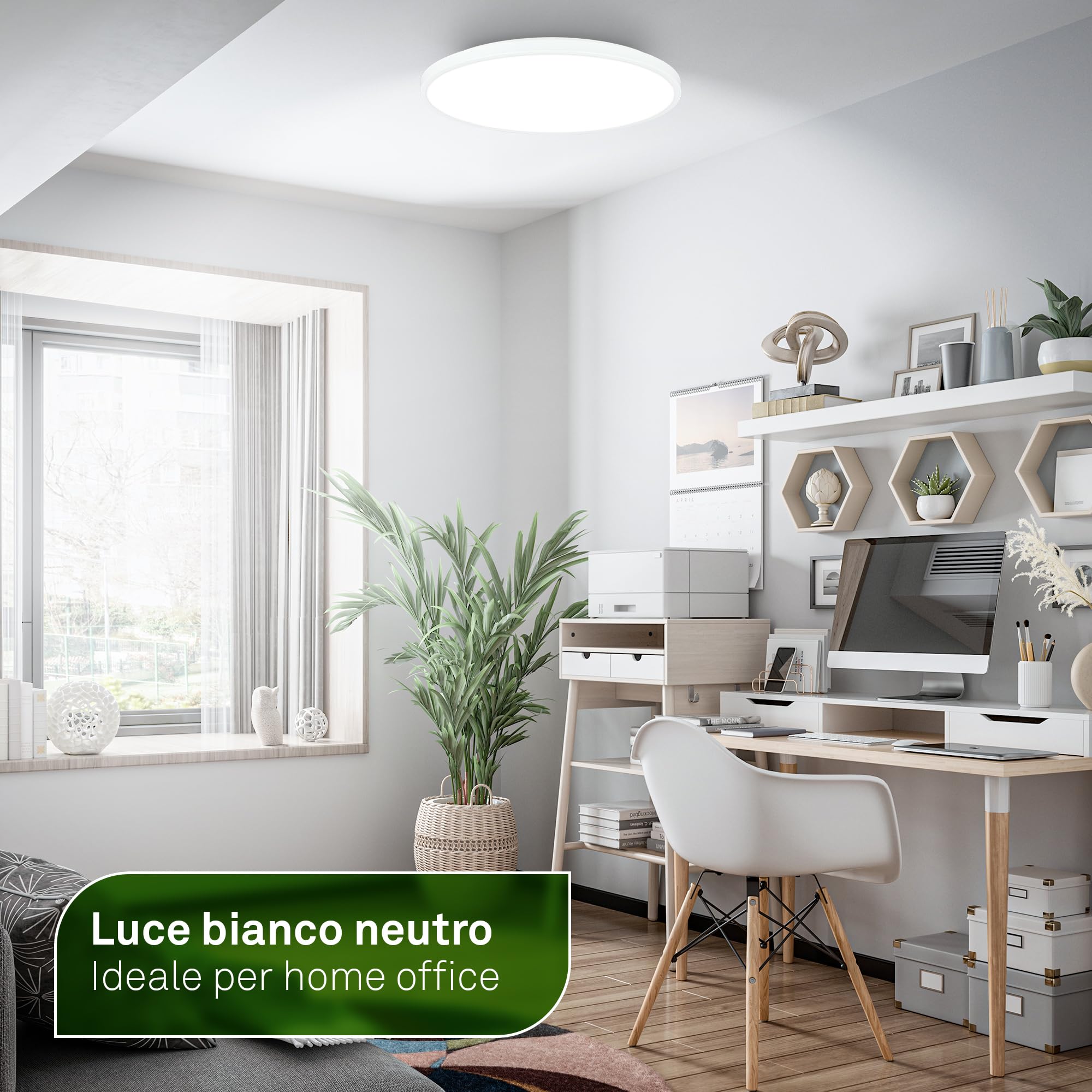 BRILONER - Plafoniera LED, CEE A sorgente luminosa, 17,1W a 3900lm, luce bianca neutra, decoro in alluminio, lampada soffitto, plafoniere da soffitto, 38x6 cm, bianco