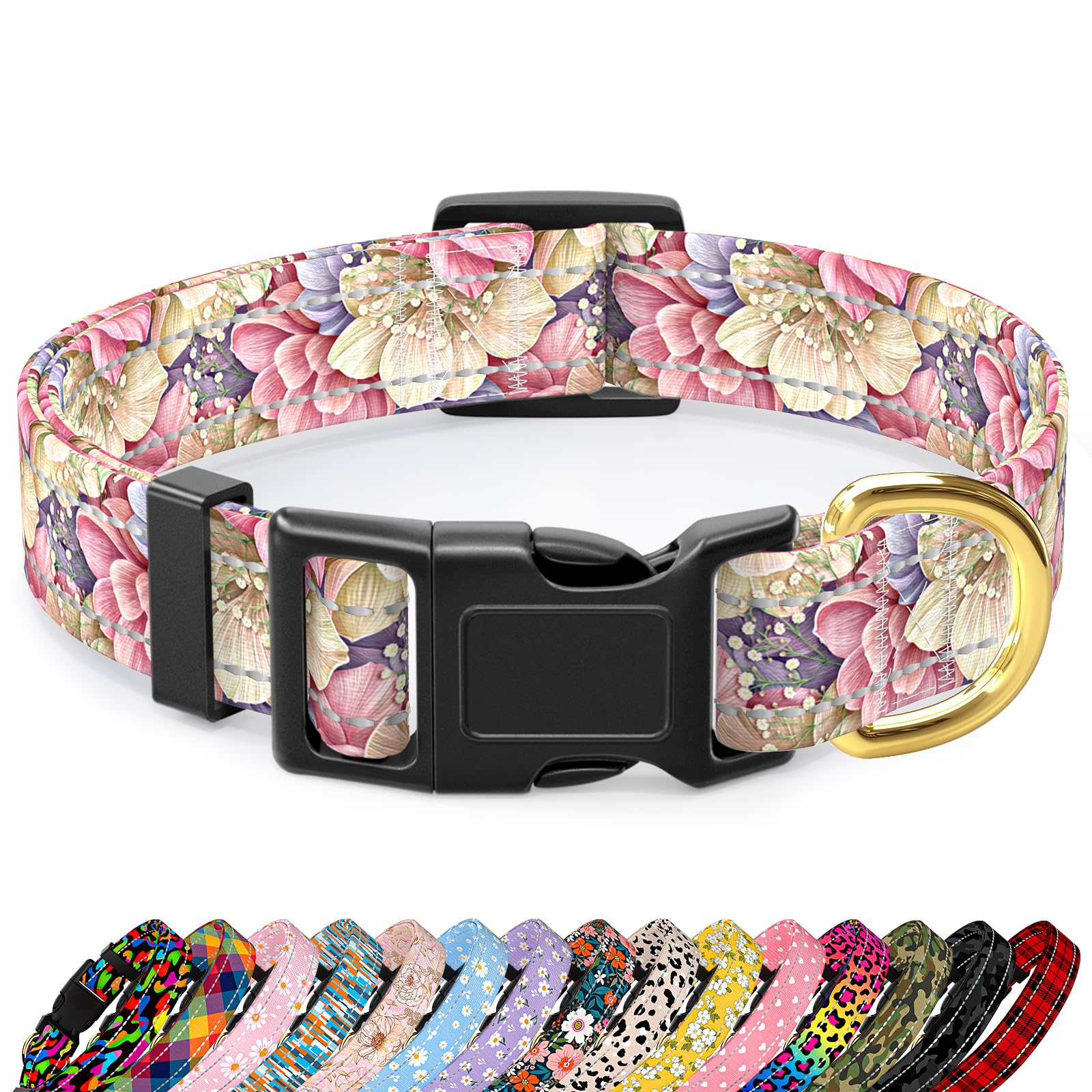 TMOODEL Reflective Dog Collar for Small Dogs, Cute Flower Theme Adjustable Heavy-Duty Nylon Puppy Collar for Boy and Girl Female, Soft Pet Accessories