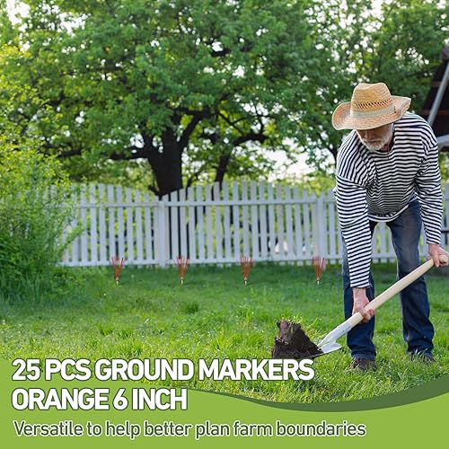 Miniatura 4 de Gisafai 25 juegos de marcadores de tierra de 6 pulgadas naranja con estacas ligeras no oxidables para encuestas, marcadores de línea de propiedad