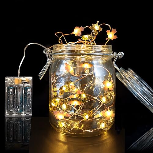 Miniatura 3 de FURORA LIGHTING Guirnalda de luces LED de hoja de arce amarilla y rosa con temporizador de 618, 20 luces LED cálidas de noche, 90 pulgadas de luces