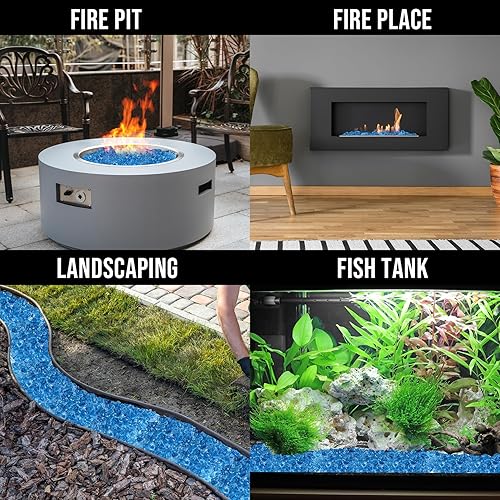 Miniatura 7 de Skyflame Vidrio de fuego regular de alto brillo de 10 libras para hoguera, chimenea, jardín, paisajismo, azul pacífico, tamaño de 12 pulgada