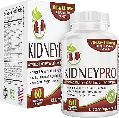 Kidney-Pro (todo en 1) con 21 suplementos de salud renal en 1 fórmula que incluye extracto de arándano, suplemento de apoyo total del riñón,