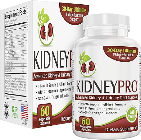 Kidney-PRO with 21 Kidney Health Supplements | All-in-1 Formula | Kidneys & Urinary Tract Supplement | Daily Cleanse & Detox Support | 1-Month Supply | 60 Capsules