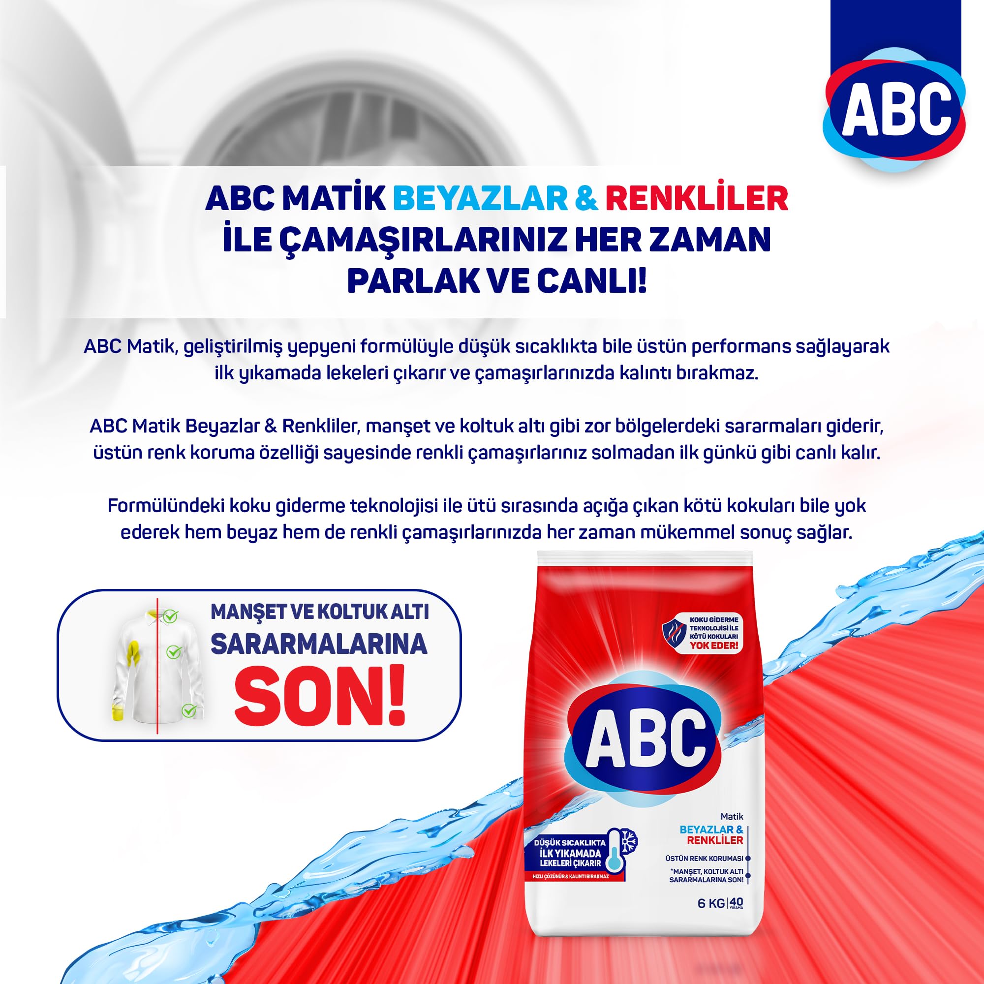 ABC DETERJAN Matik Beyazlar & Renkliler 6 Kg (4 paketi)