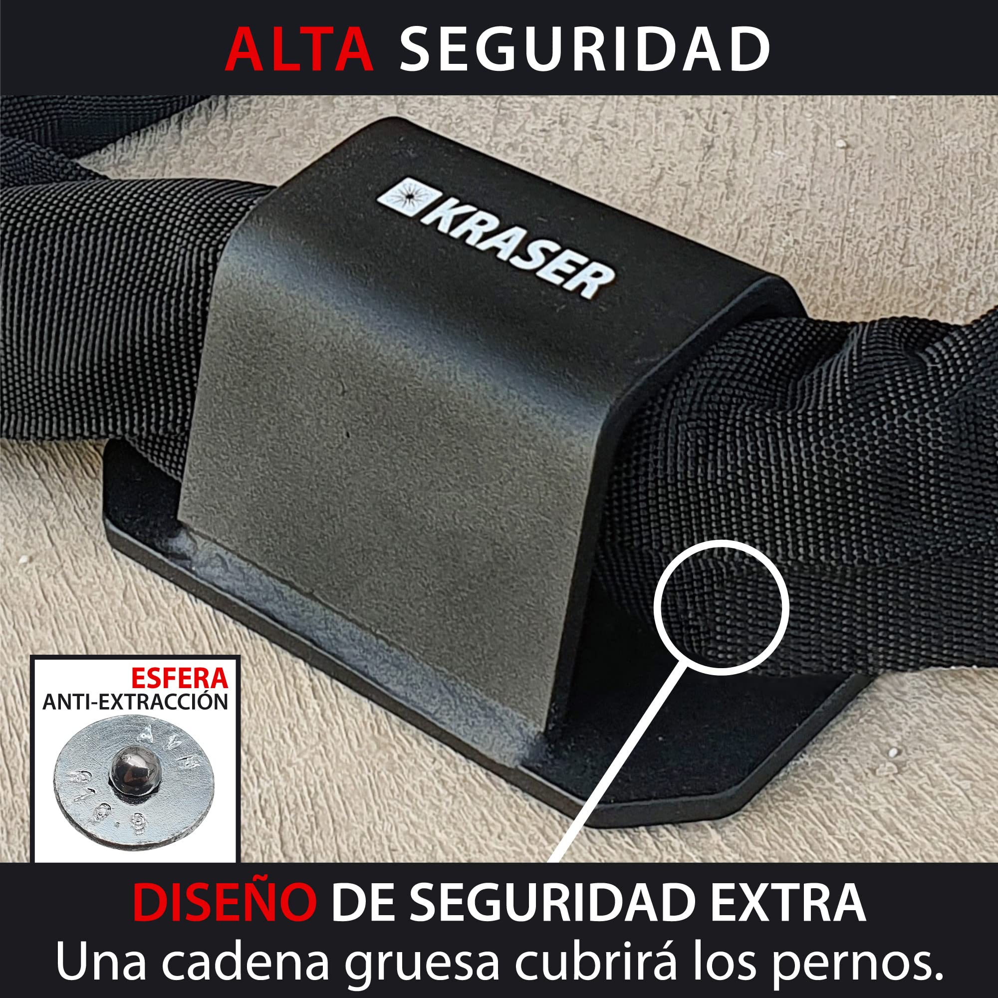 KRASER KR51B Anclaje Moto Antirrobo para Cadena hasta ø50, Acero Alta Resistencia con 2 Pernos Expansión Protegidos, Antirrobo Fijación Suelo Pared Cadena Parking Garaje Moto Remolque Scooter Bici