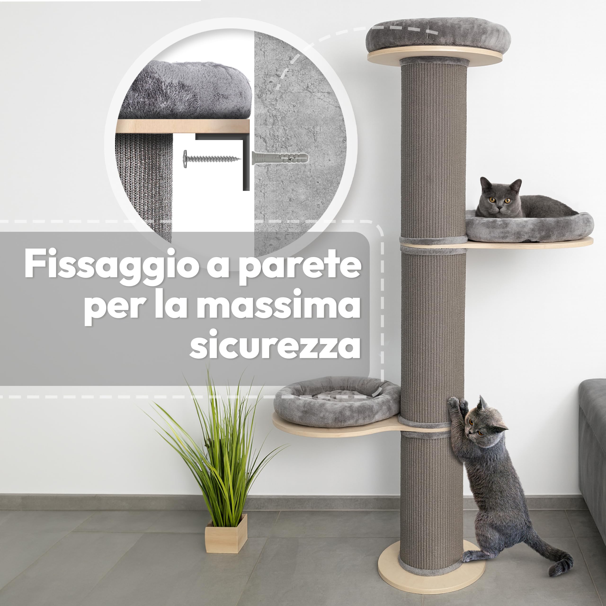 Tiragraffi per Gatti Adulti XXL 185 cm, Tappeto Premium, Grigio