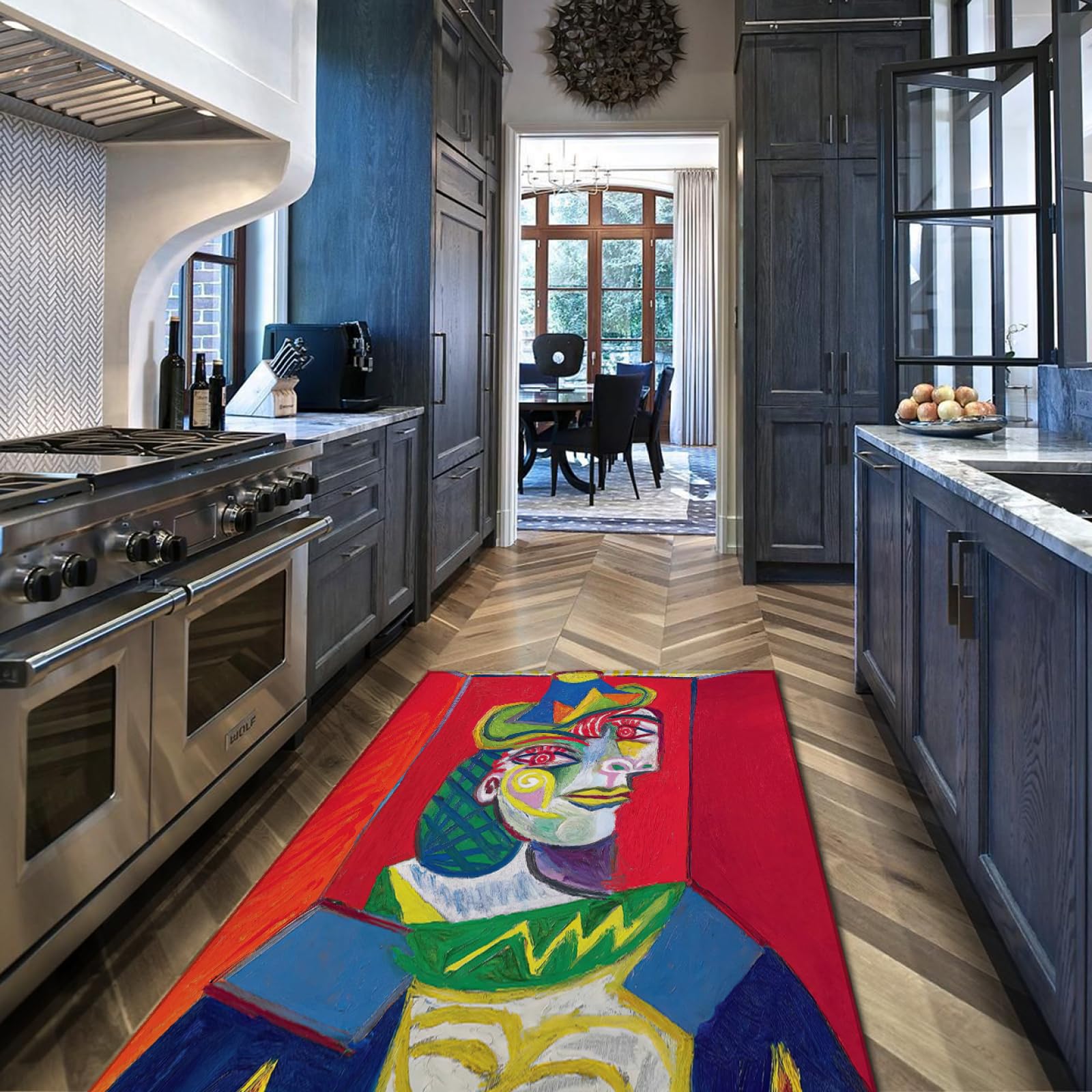 FEIPUHOME Art Cubism Art Portrait Rugs for Bedroom Mat Picasso Abstract Face Colorful Print Machine Washable Carpets Home Decor Accessories 2' x 4', Blue