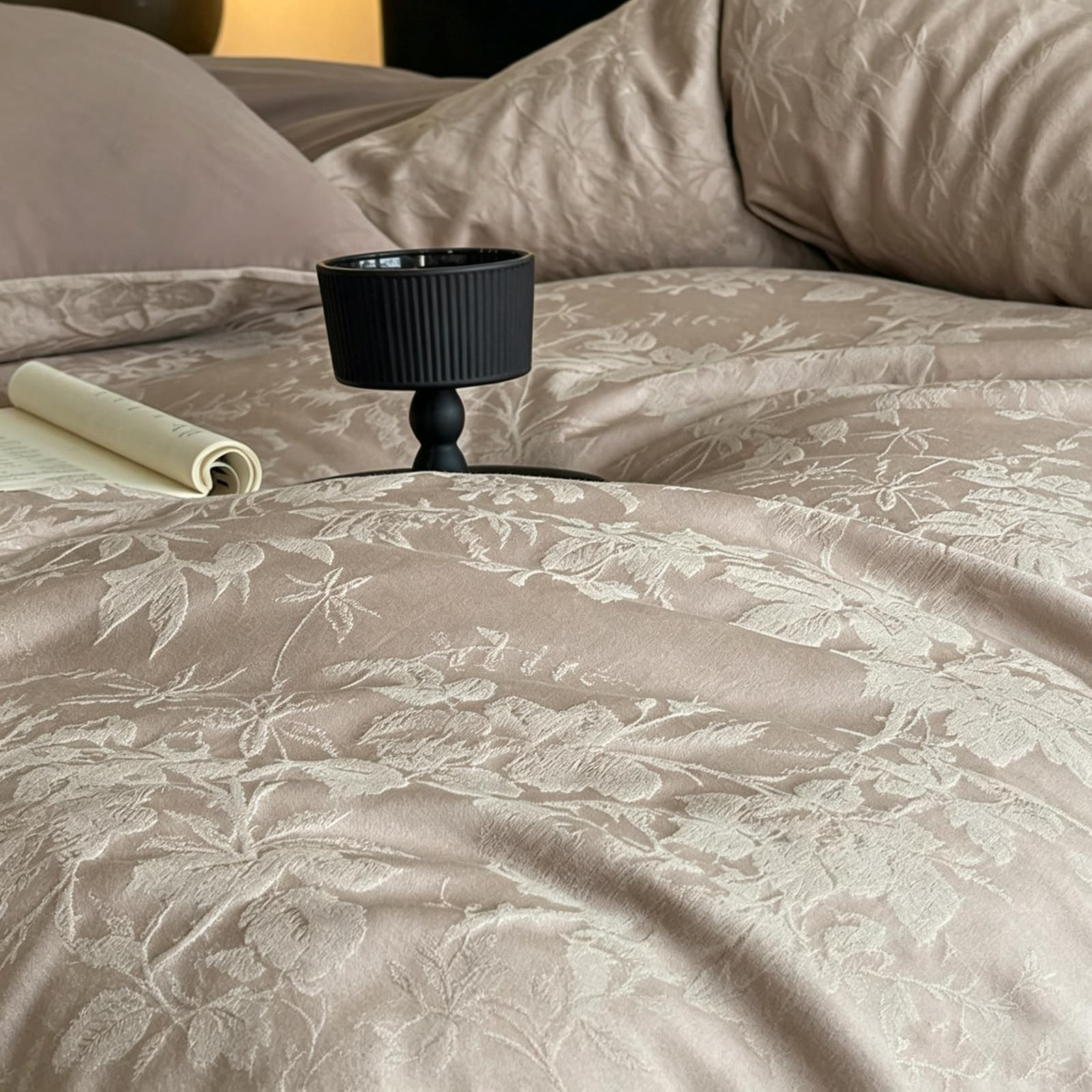 Set di biancheria da letto matrimoniale in cotone jacquard, 4 pezzi, morbido cotone traspirante a fibre lunghe, include 1 copripiumino, 1 lenzuolo con angoli e 2 federe per camera da letto principale
