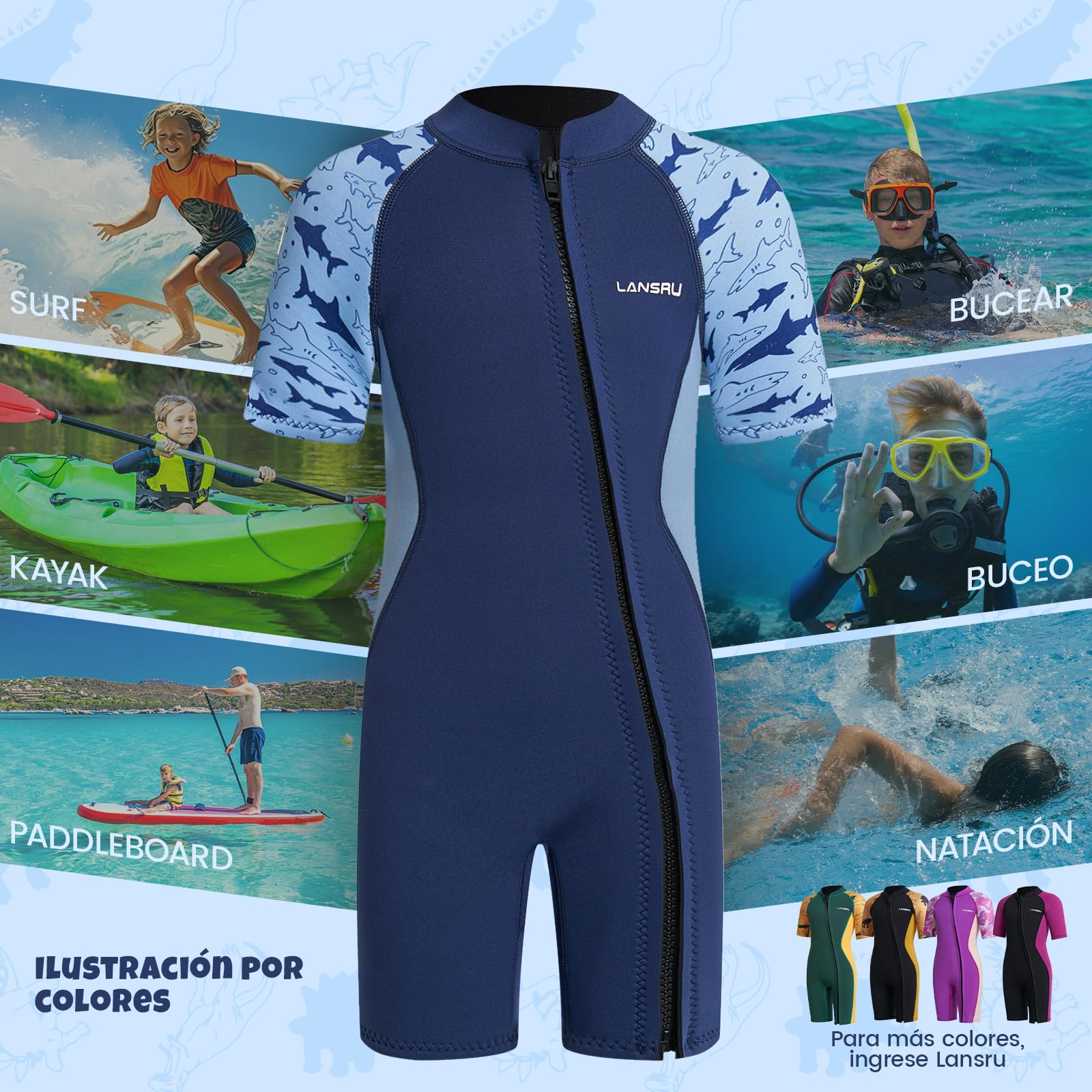 Traje de Neopreno para niños – 2,5 mm de Neopreno Corto con Material SCR Mejorado, Cremallera Completa pionera y protección UV Traje térmico para Surf, natación y Buceo