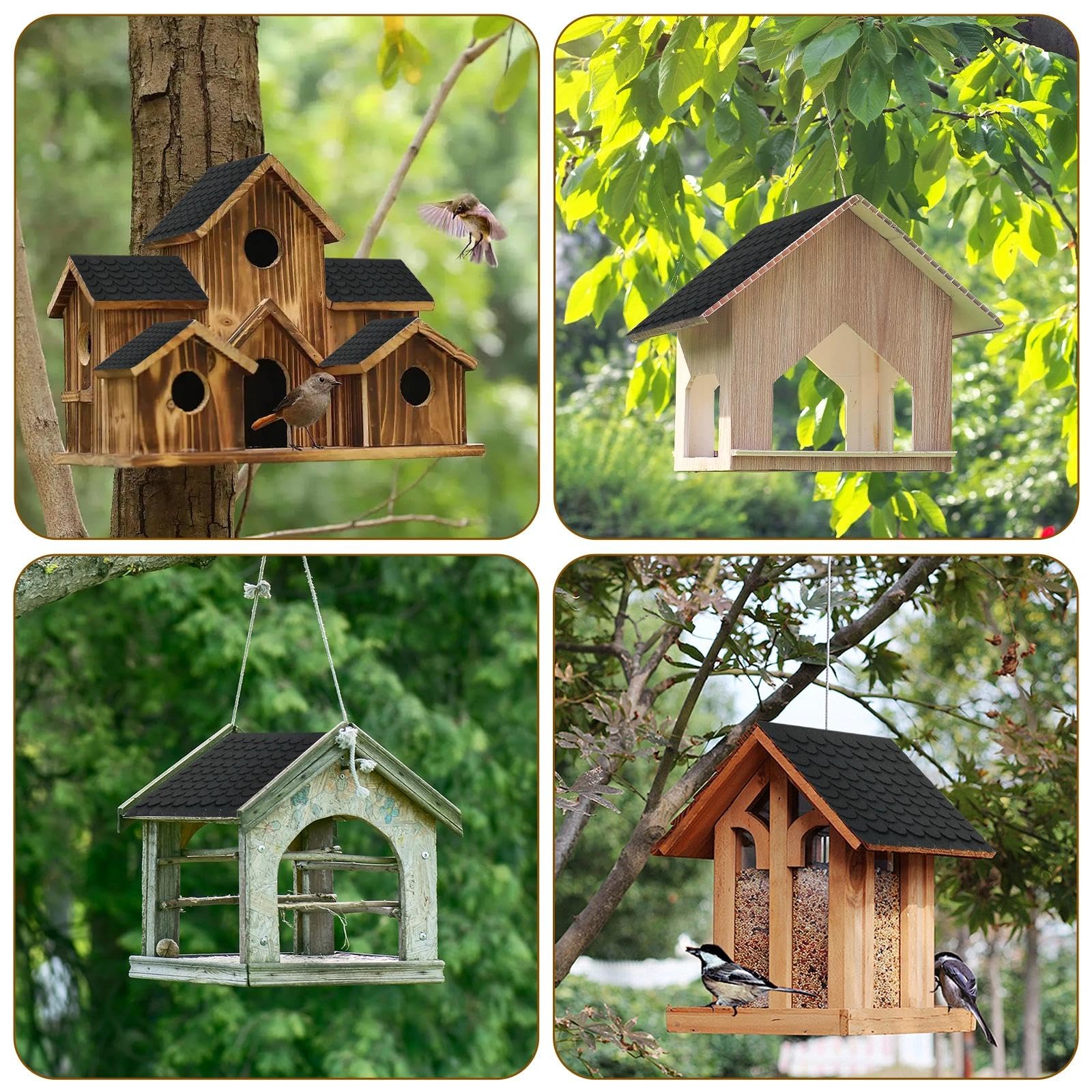 Draupnir 53 Piezas Unidades De Fieltro Autoadhesivo Para Techos Para Pajareras,Tejas Para Casa Pajaros Exterior Autoadhesivas,Techo De AlimentacióN De Aves-Negro,Material De Fieltro