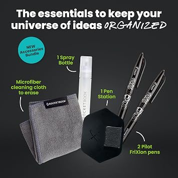 Rocketbook Accessory Kit Complete Set with 2 FriXion Gel Pens, Spray Bottle, Microfiber Cloth & Pen Dock Compatible with Rocketbook Notebooks & Planners for Effortless Organization Daily