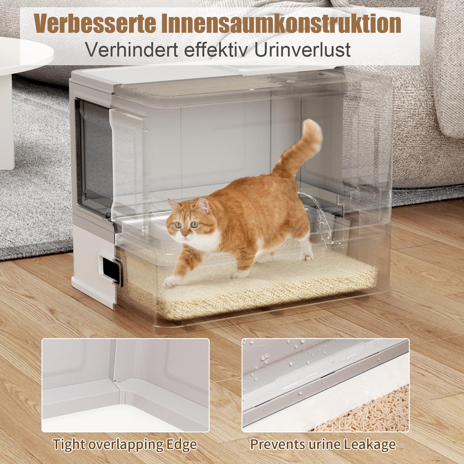 Caja de arena a prueba de fugas con tapa y 2 filtros de carbón activo contra olores | Arenero para gatos cerrado con cajón, incluye alfombrilla y pala, espaciosa