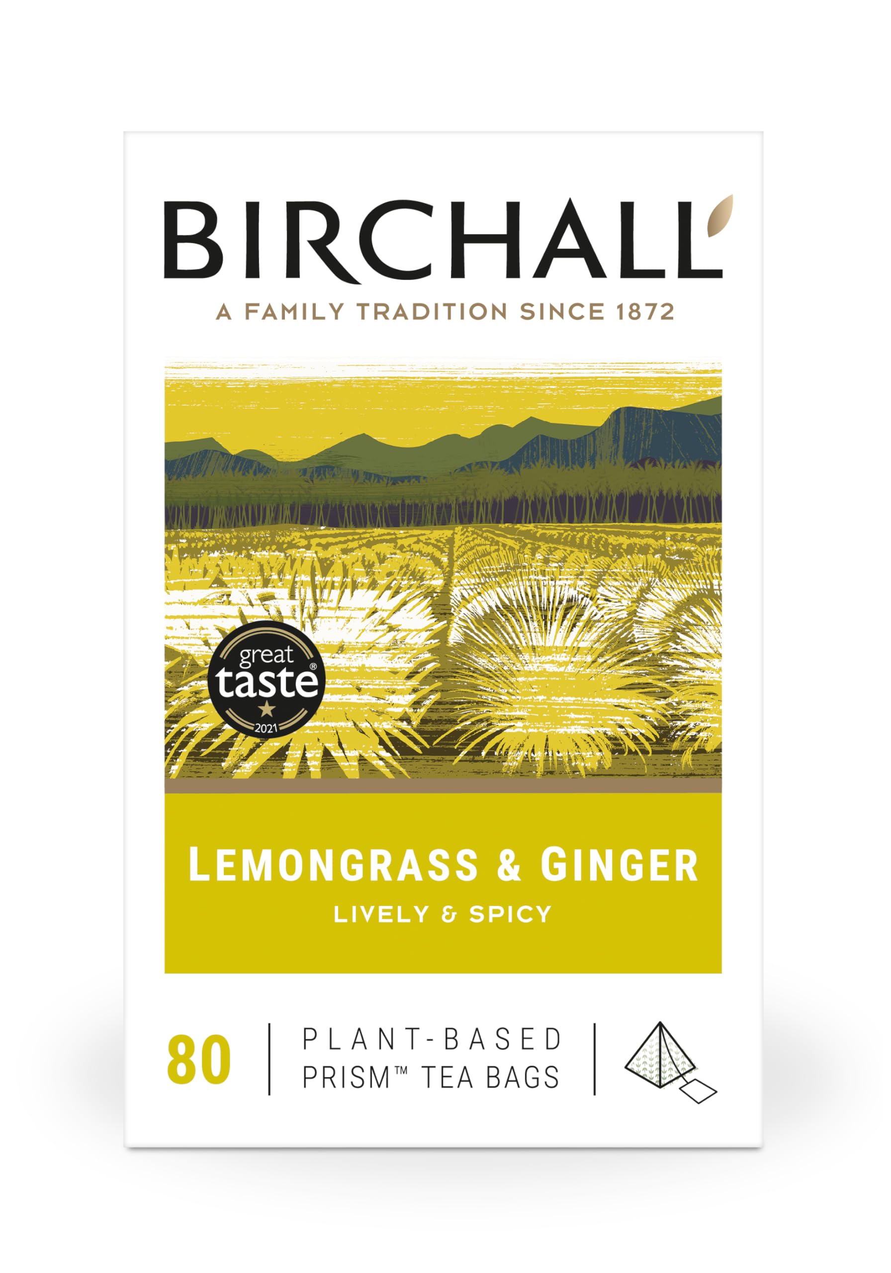 Birchall Tea Bags, Lemongrass & Ginger Herbal Tea Gift Set, Caffeine Free Tea Bursting with Full Flavour, 80 Plant-Based Prism Tea Bags