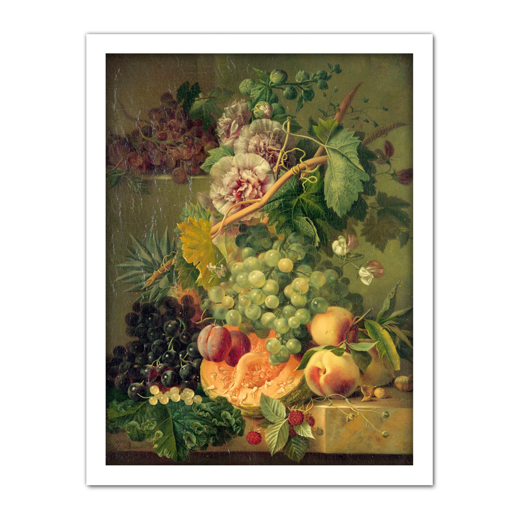 Artery8 Brandt Still Life With Flowers And Fruits Painting Artwork Framed Wall Art Print 18X24 Inch
