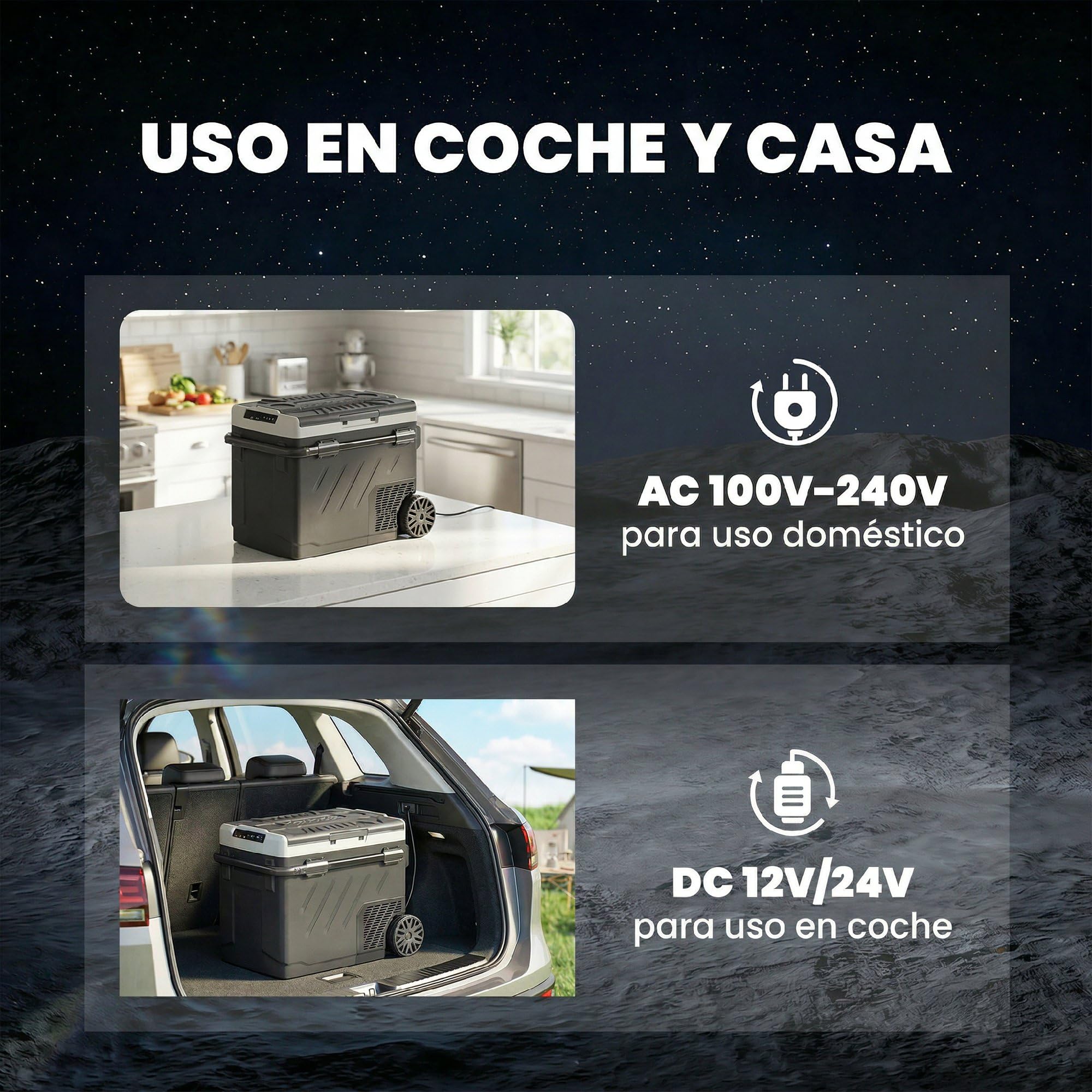 Outsunny Nevera Portátil Eléctrica 49L 12/24/240V Refrigerador de Coche con Compresor Doble Zona Control por App Luz LED Pantalla Modos ECO y MAX de -20℃ a +20 ℃ Asa Telescópica Ruedas y Puerto USB