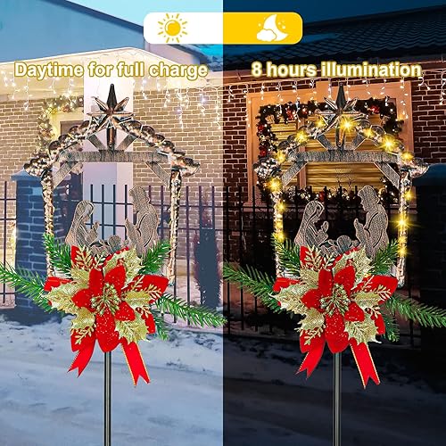Miniatura 2 de 2 piezas de belén al aire libre, estacas de metal para decoración de Navidad, decoraciones de Navidad LED, escena de pesebre al aire libre iluminada