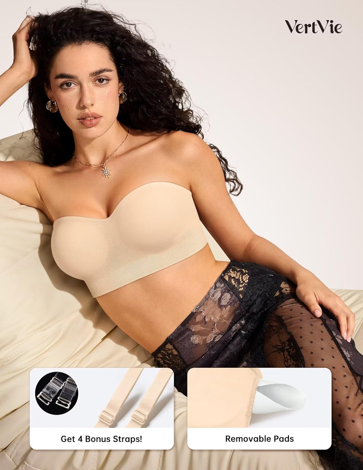 Vertvie Strapless Bras for Women Non-Slip Push Up Wireless Bandeau Bra Seamless Comfort Tube Top Supportive Padded Bralette - Image 6