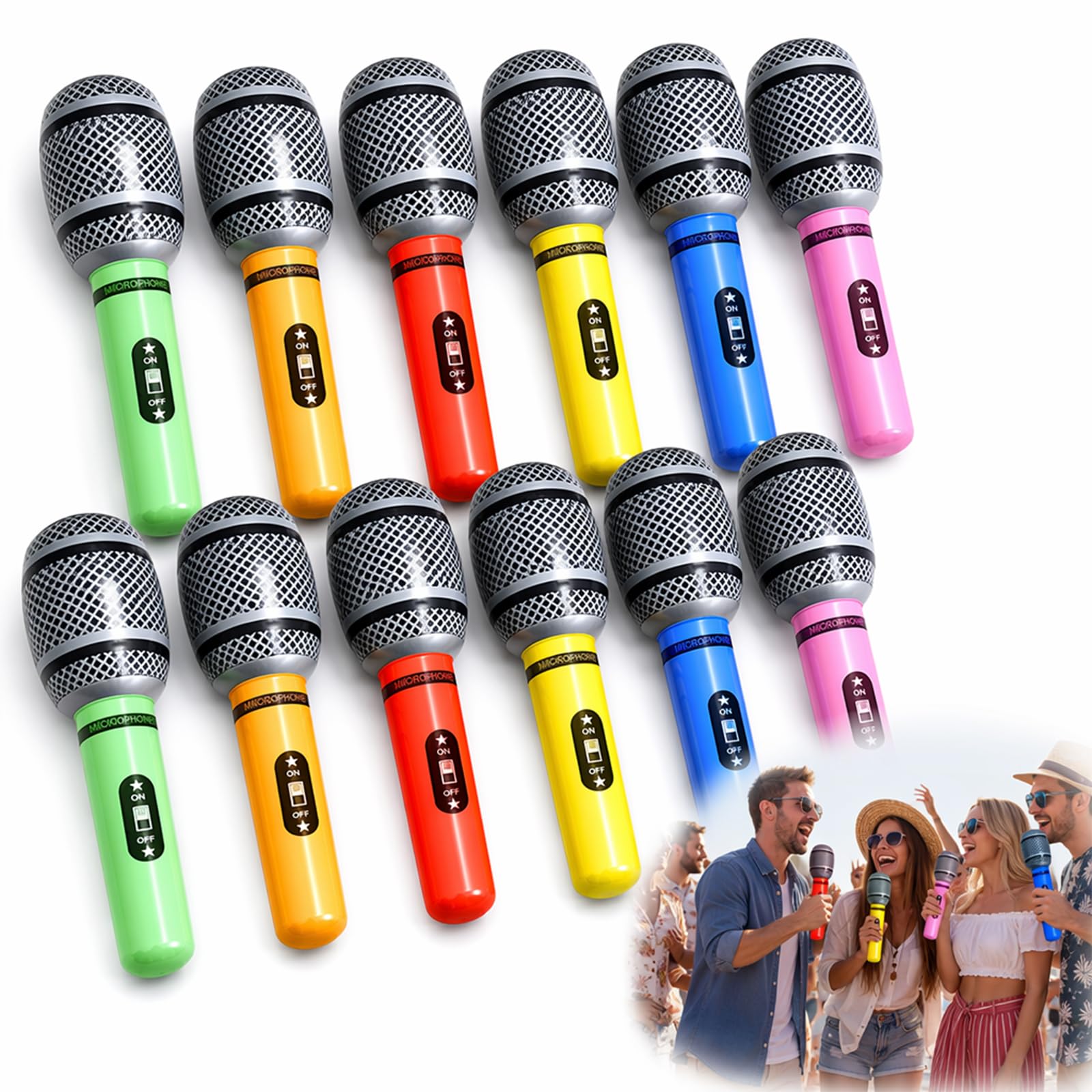 12 Pack Inflatable Microphones for Parties, Blow Up Microphone Props
