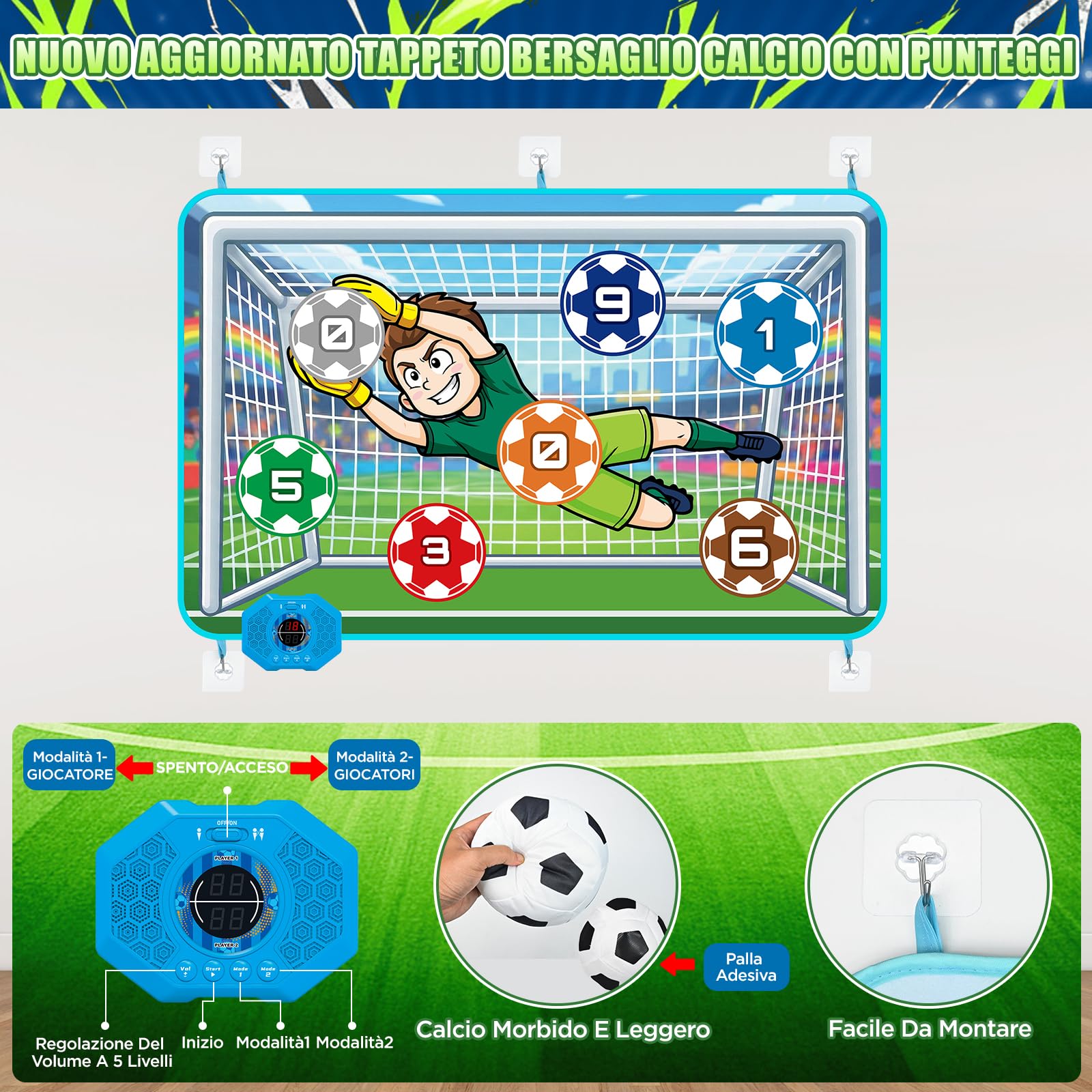 MOMUSE Tappeto Gioco da Calcio, Giocattolo Calcio Punteggio Elettronico