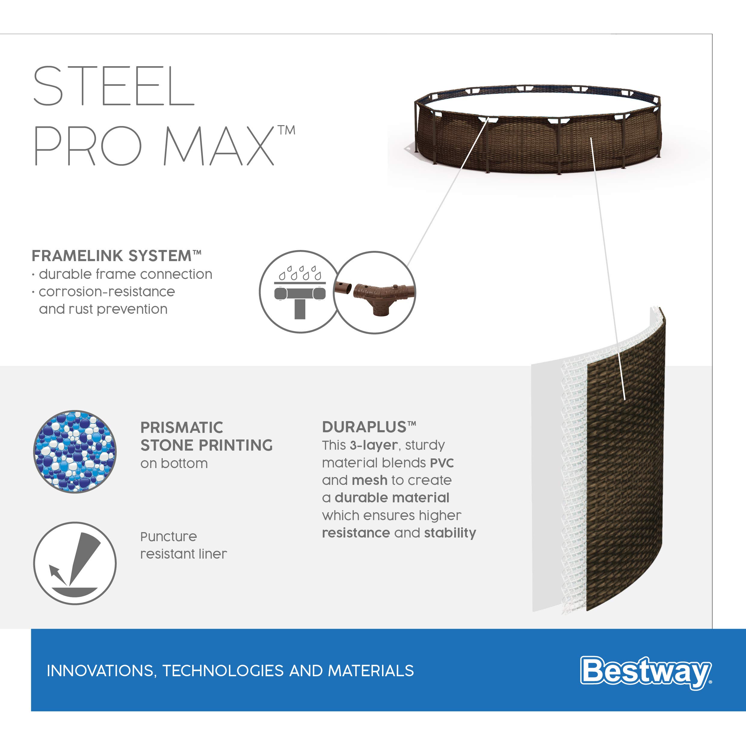 Bestway Steel Pro MAX - Set per piscina con pompa filtro, Ø 366 x 100 cm, effetto rattan, colore: Cioccolato