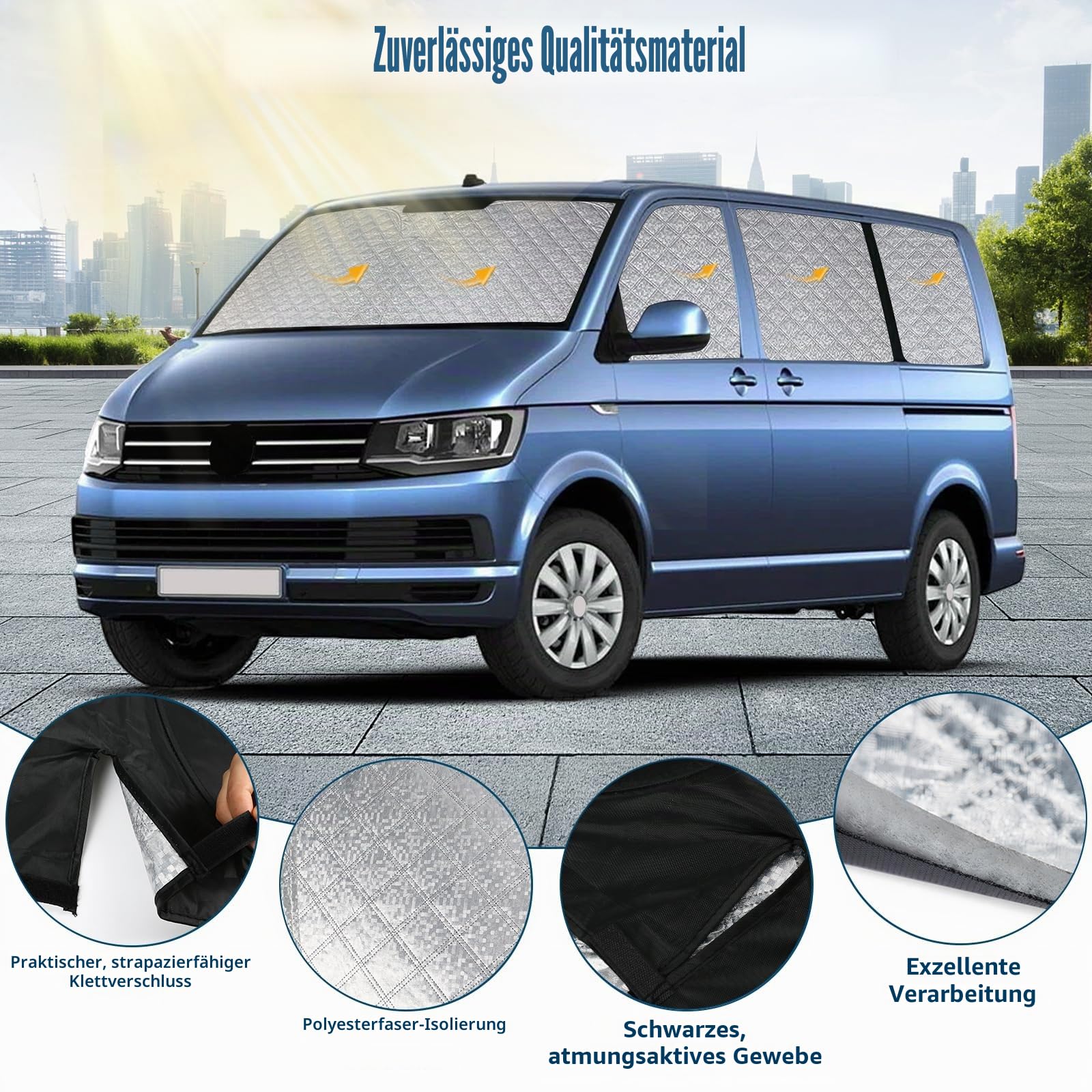 Auto Sonnenblende Ersatz für VW T5 T6 SWB, 8 STK Faltbarer Sonnenschutz | Auto Innenabdeckung Windschutzscheibenabdeckung um 99% UVR zu Blockieren und Ihr Fahrzeug Kühler zu Halten
