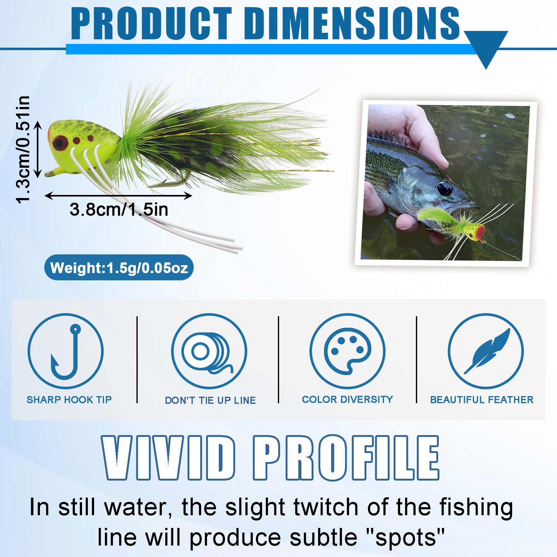 Topwater Fliegenfisch-Köder-Set, Trockenfliegen-Sortiment für Barsch, Panfish, Bluegill, Popper, Köder, Käfer mit Haken, Süßwasser