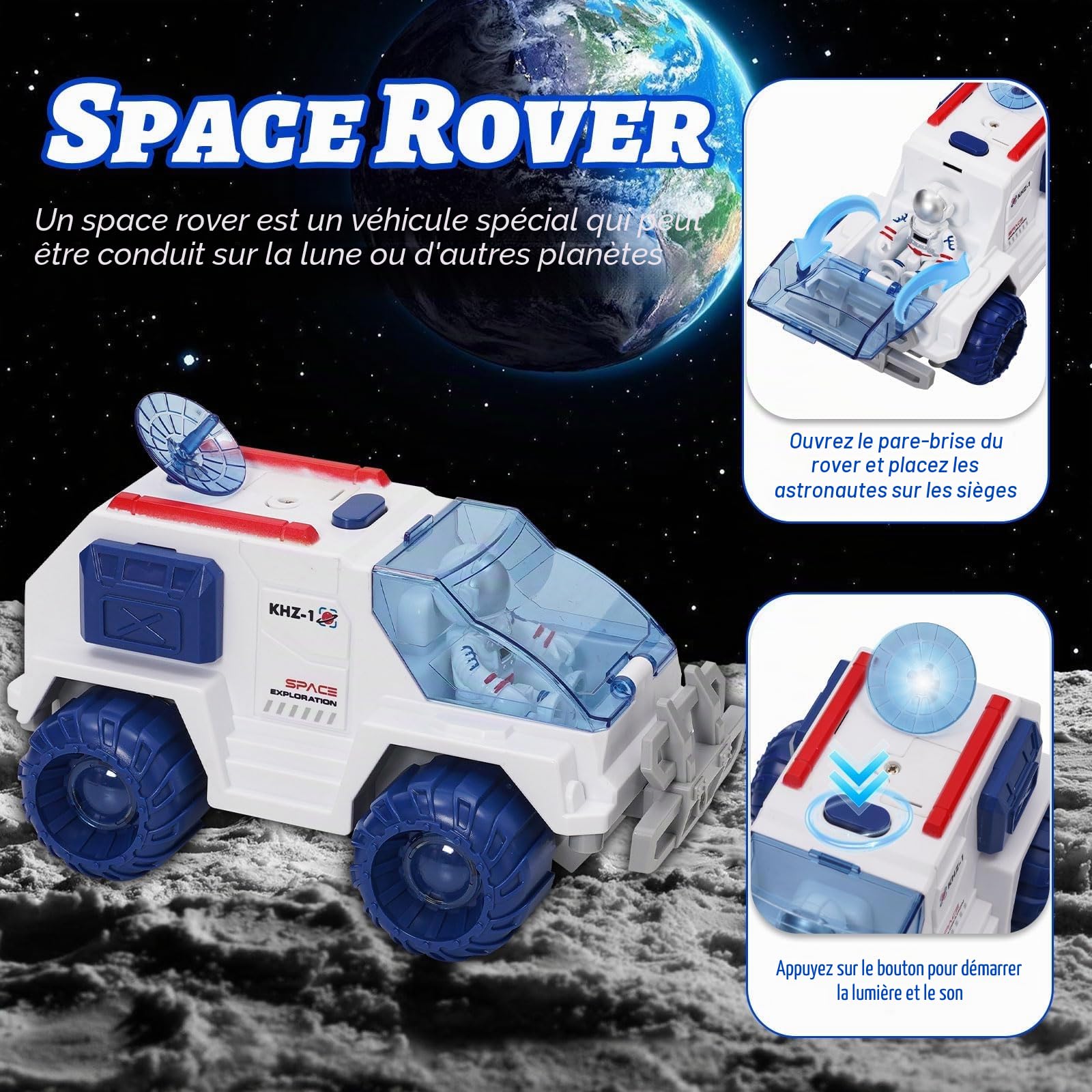 Fusée Jouet Espace pour Enfants, Toys spatiaux pour Les Enfants avec Astronautes Fusée Effets Sonores et Lumineux, Jouet pour garçons et Filles, kit de Jeu d'exploration d'astronautes
