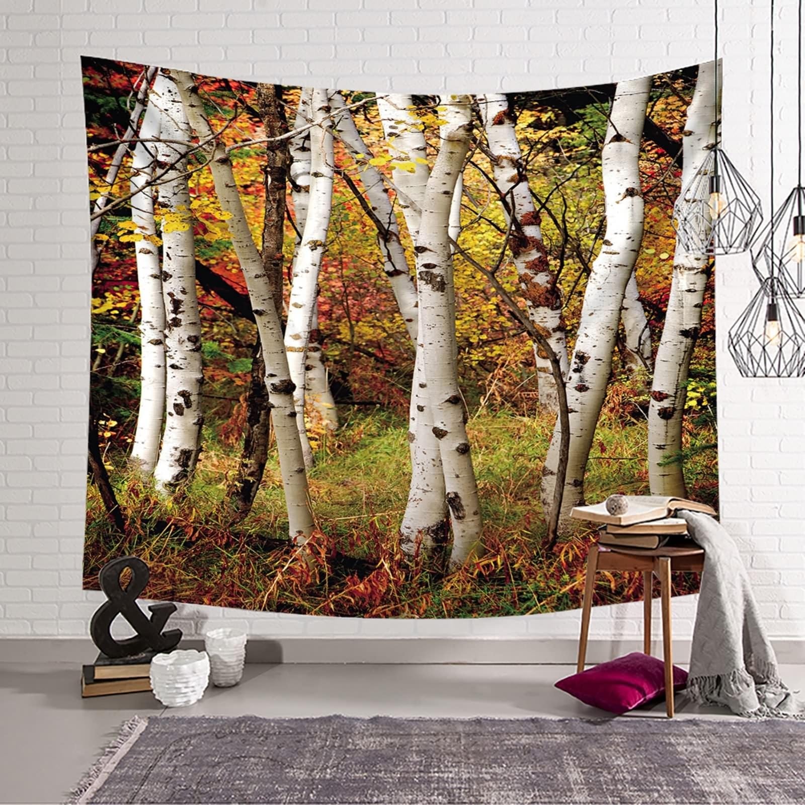 Wycian Tessuto da parete arancione Arazzo da parete in abete bianco alberi in microfibra per camera da letto, soggiorno, ufficio, appartamento, 200 x 200 cm (larghezza x alta)