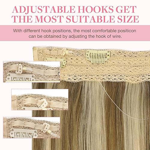 Miniatura 4 de GOO GOO Extensiones de cabello humano con alambre (añade 2 clips) ombré castaño medio con reflejos rubio dorado de 14 pulgadas, extensiones de