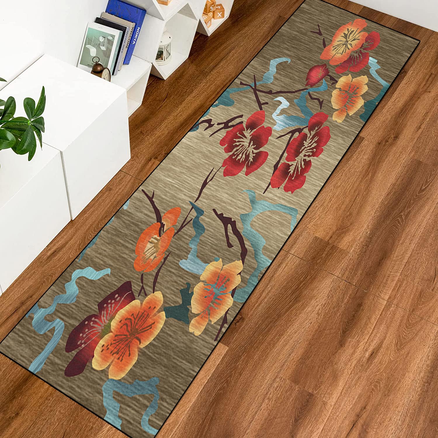 Fleurs 3D Tapis De Couloir Long Antidérapant Gris Rose 90x460cm Tapis De Cuisine Devant Évier Lavable Tapis De Passage Moderne Tapis De Sol Paillasson Pour Cuisine, Couloir, Passage, Entrée