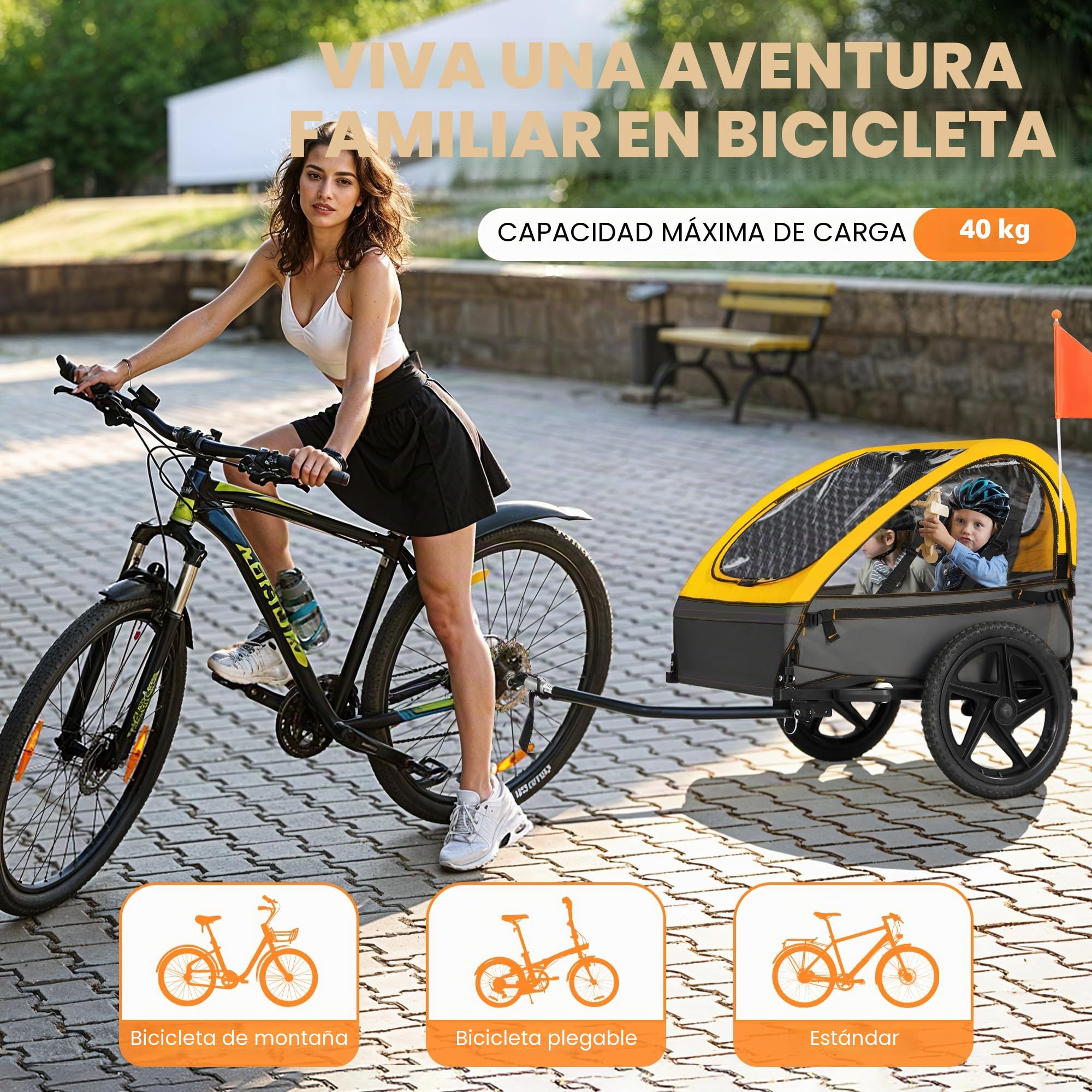Remolque para Bicicleta Fiximaster, Remolque para Bicicleta para niños, Asiento ergonómico, Montaje Sencillo, Plegable, con neumáticos de Aire y Bolsas de Almacenamiento