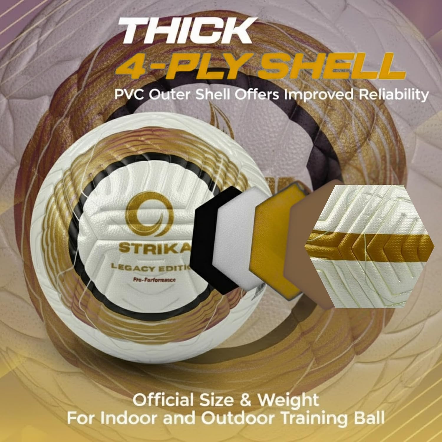 STRIKA Professional Quality Soccer Ball | PU Leather | Size 4 & Size 5 | Legacy Design | No-Thread Hybrid Bonded Soccerball | Water-Resistant | Adult & Youth Training & Match Play | All Surfaces