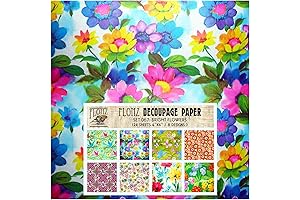 Decoupage Paper Pack (24 Sheets 6"x6") Bright Flowers FLONZ Vintage Styled Paper...