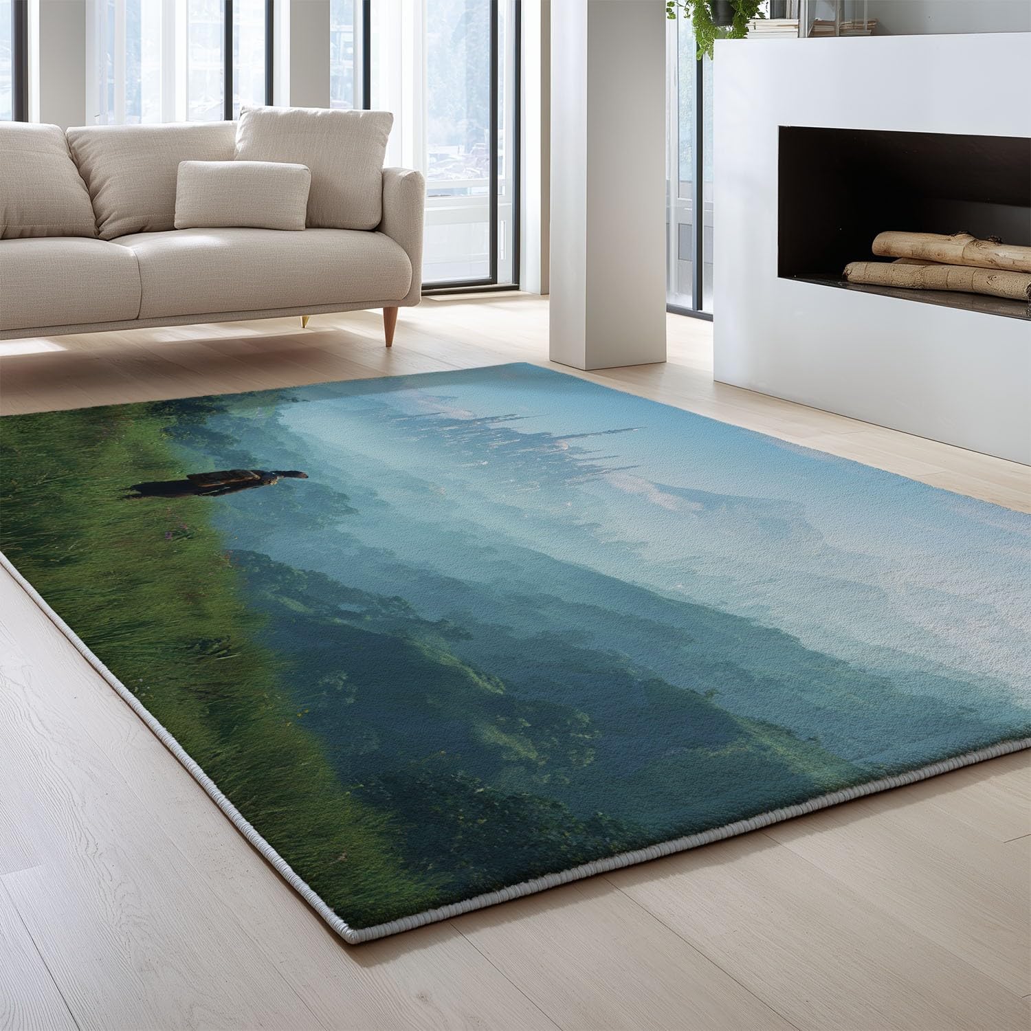 Générique Realistyczny botaniczny miękki dywan niebo przygoda drukowany dywan górski odkrywca mgiełka zmywalna antypoślizgowa mata do salonu sypialni, biura 80 x 150 cm