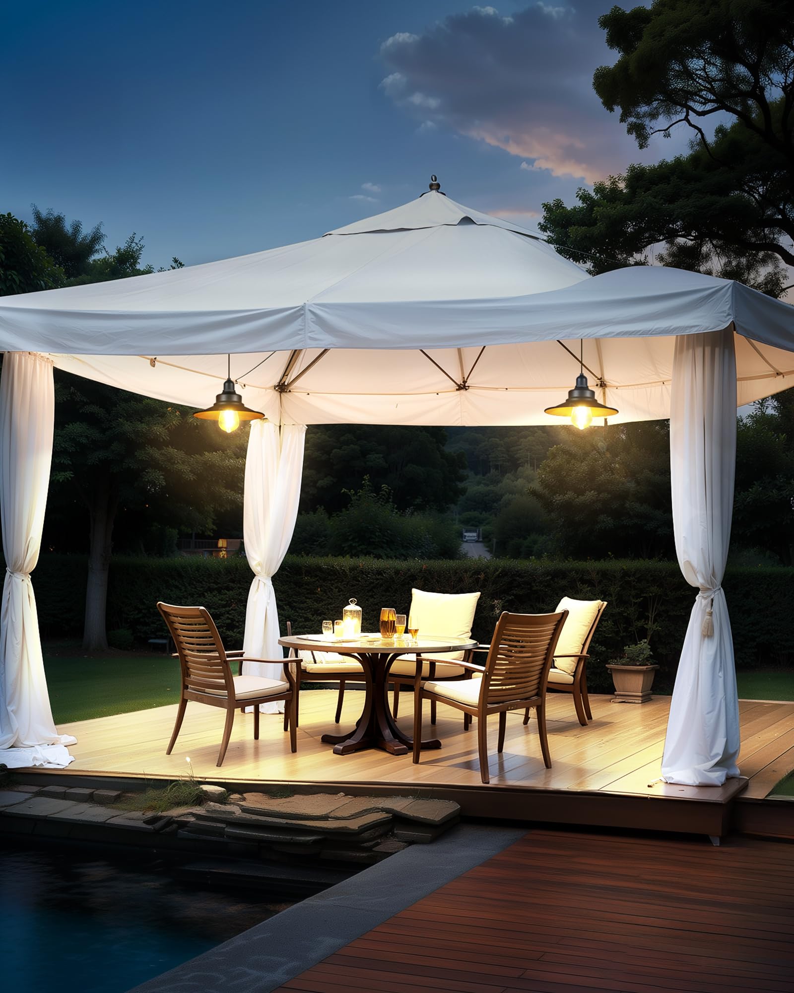 Lampada Solare Universale per Interni ed Esterni, Semplice Interruttore a Catenella, Lampadario Solare Impermeabile IP65, Adatta per Balcone, Gazebo, Garage - 2 Pezzi
