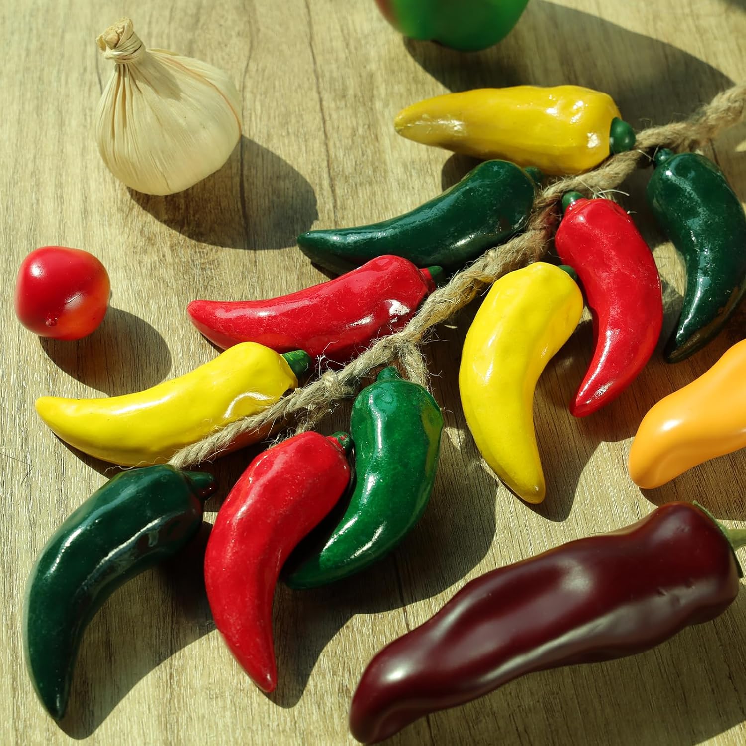 Gresorth 1 Pcs Artificial Ceramics Pepper String Fake Colorful Chili Decoration Realistic Hanging Vegetable Garland Ornament Cabinet Thanksgiving - Image 4