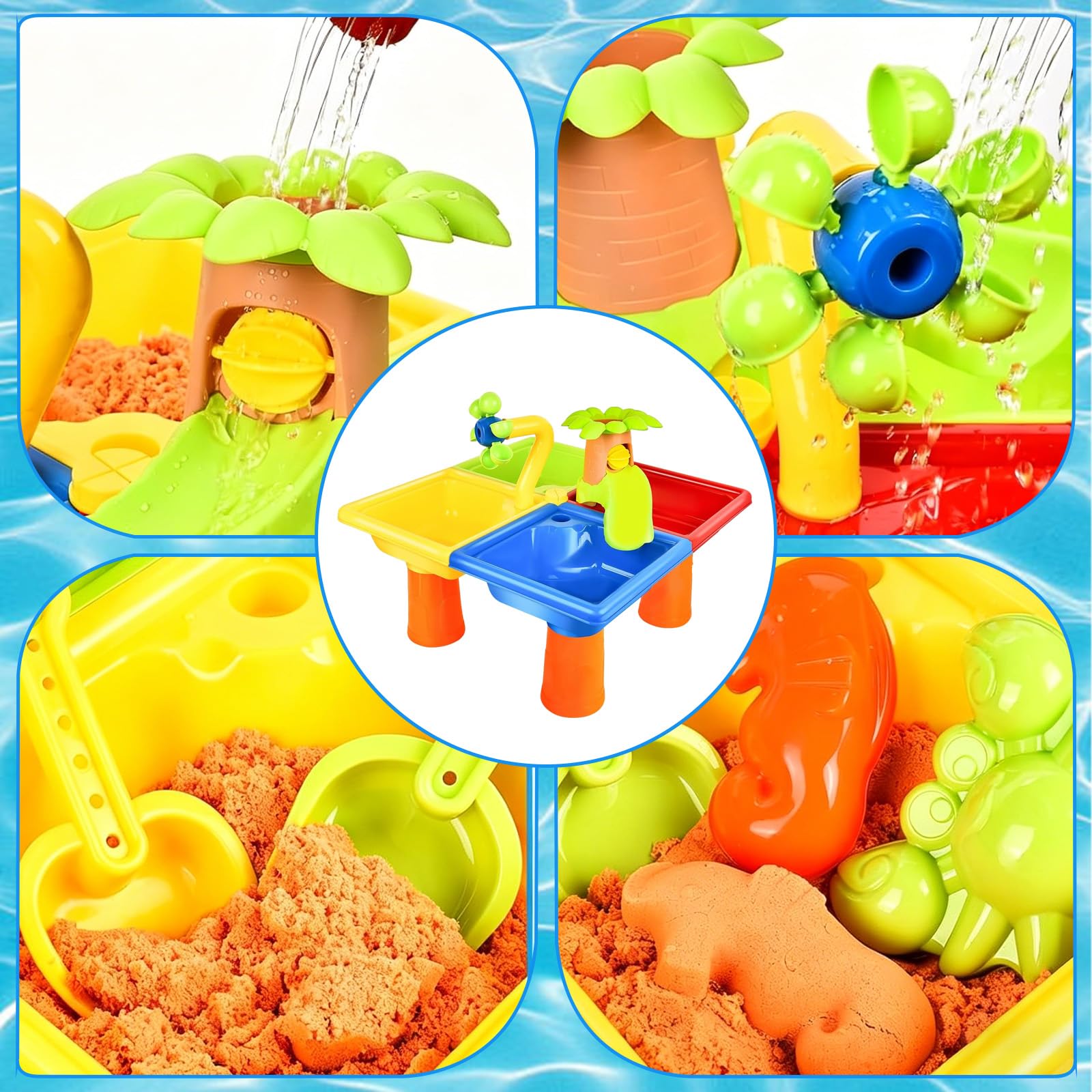 Mesa de Agua para Niños, Mesa de Arena y Agua 4 en 1, 25 Piezas Mesa Sensorial Juguetes de Verano al Aire, para Exterior, Jardín, Piscina, Regalo para niños de 3 años en adelante