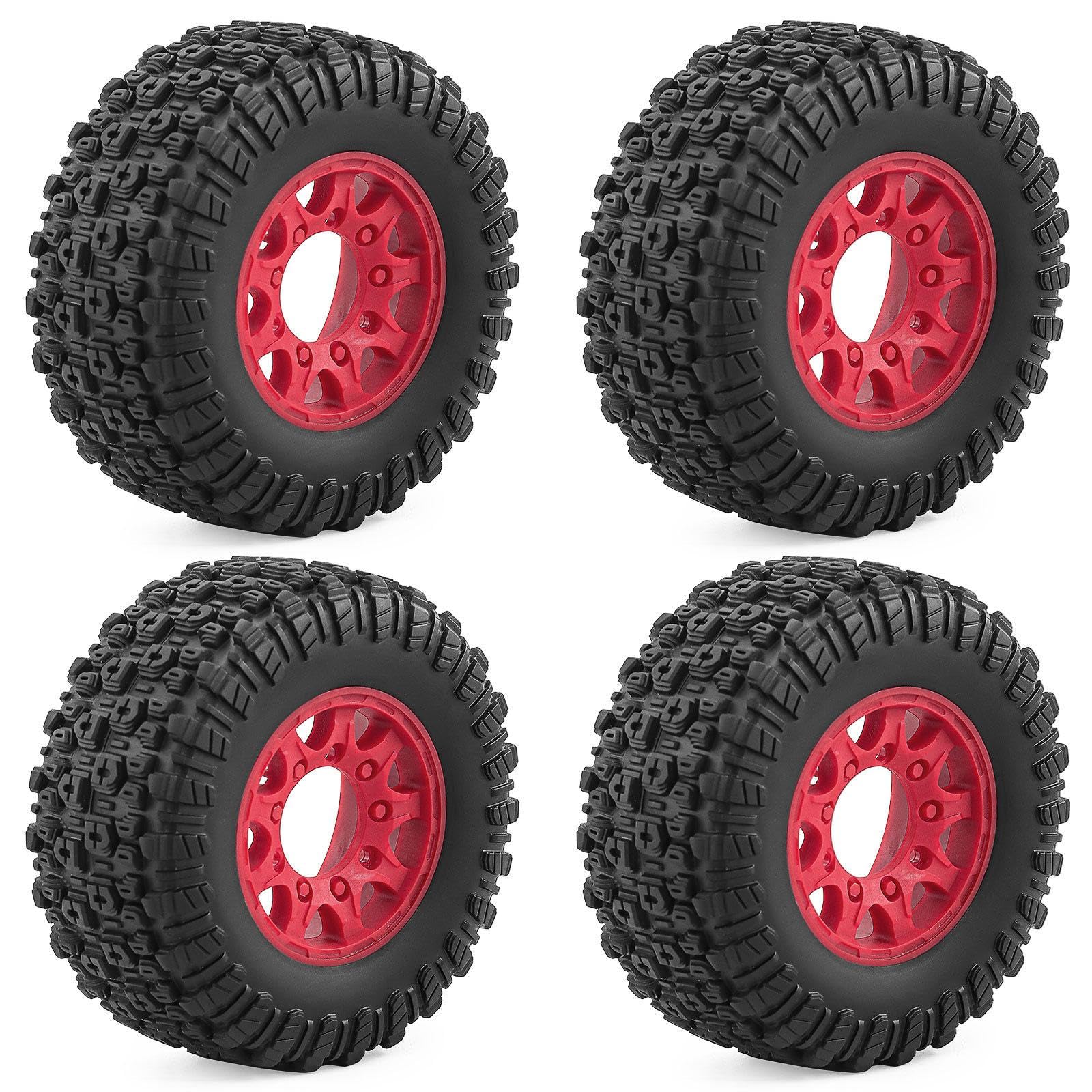 4 Pezzi Ruote Auto Giocattolo Gomme Ricambio Componente Robusto Montaggio Semplice Materiale Gomma Durevole Adatti a Modellismo Veicoli Elettrici, Rosso