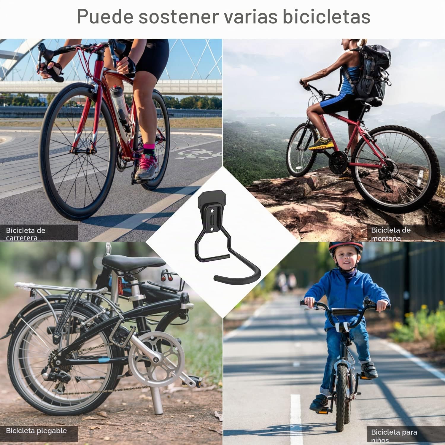 Housolution Gancho Vertical de Pared para Colgar Bicicleta, [2 PZS] Soporte de Pared para Bicicleta de Montaña de Hierro hasta 35kg/77 lbs, Colgador de Pared para Bicicleta con Capa de Goma, Negro