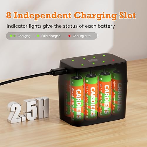 Miniatura 3 de Baterías AA recargables con cargador rápido de 1.5 V, baterías de litio triple a de 3500 mWh de alta capacidad, pilas de litio AA recargables AA con
