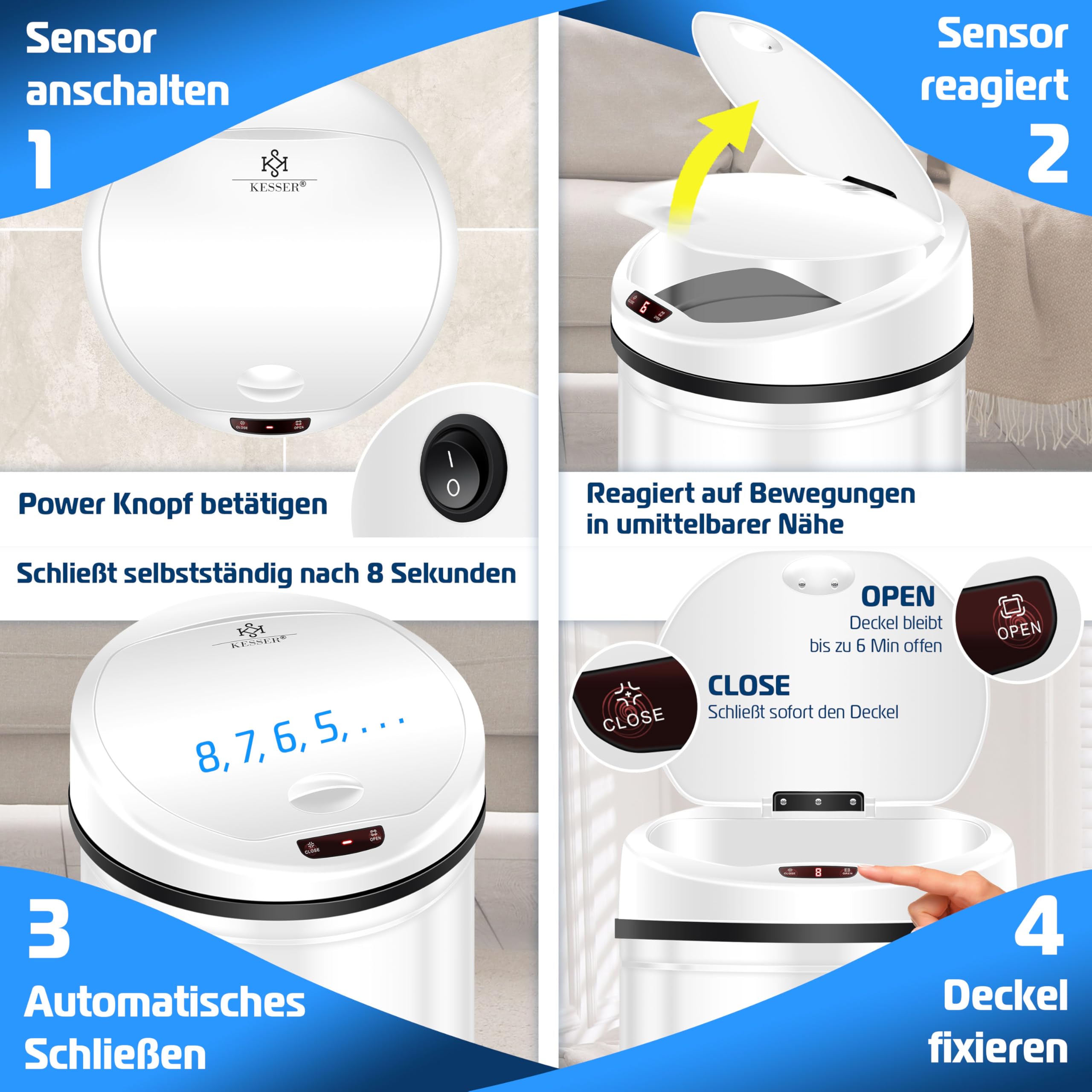Kesser ® Automatik Sensor Mülleimer Abfalleimer EDELSTAHL Papierkorb 30 40 50 56