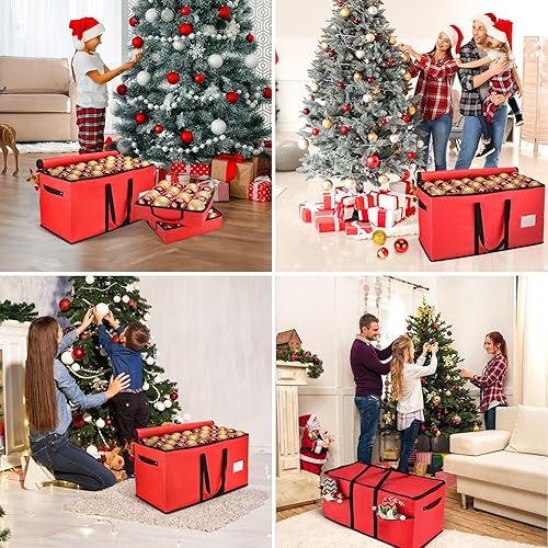 Miniatura 7 de BROSYDA Caja de almacenamiento de adornos de Navidad, organizador de almacenamiento de adornos para 128 bolas de adorno de 3 pulgadas, 8 bandejas