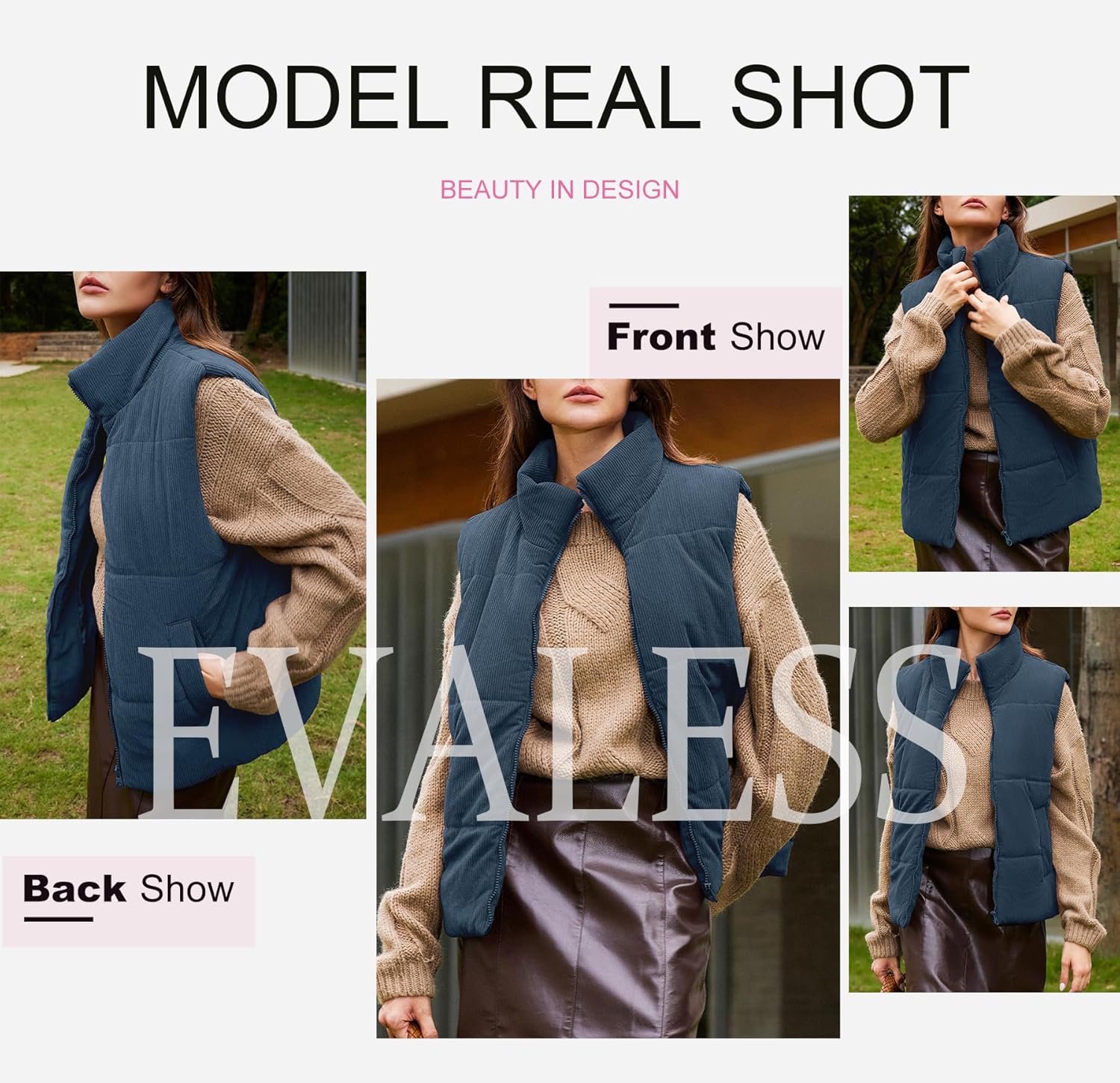 EVALESS Corduroy Puffer Vest for Women Lightweight Stand Collar Sleeveless Jackets Zip Up Clothes Fashion 2025 - Image 5