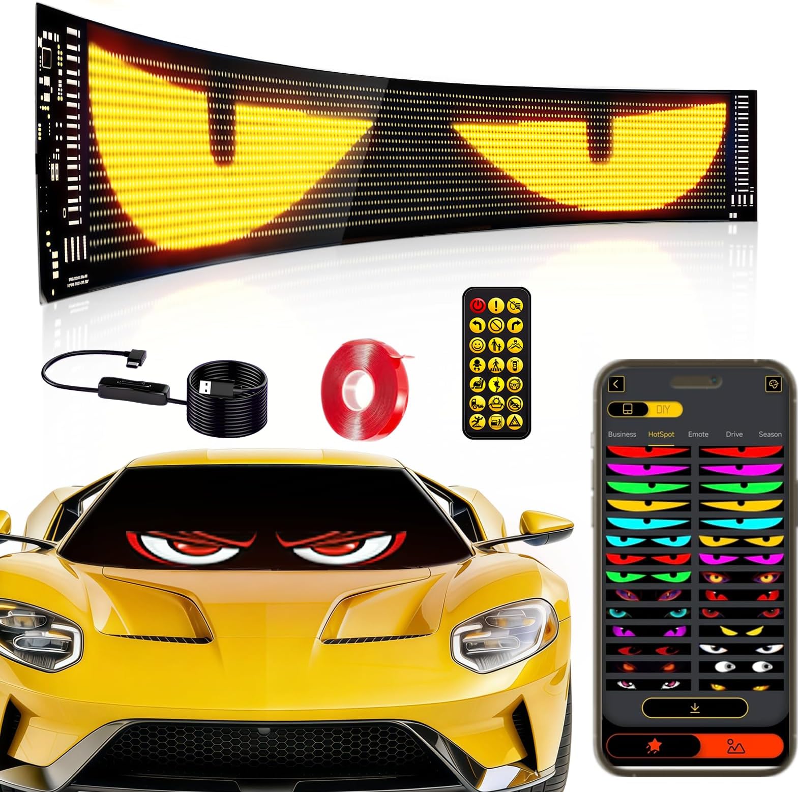 Scrolling Advertising Programmable LED Signs-23''x5'' Flexible USB 5V, App Control Custom Text Pattern Animation Programmable Flexible Display Panel for Store/Car/Bar/Party/Festival (16x96 LED)