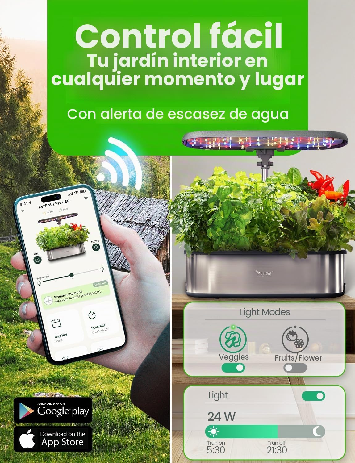 LetPot LPH-SE Sistema de cultivo hidropónico, kit inteligente de jardín de hierbas de 12 cápsulas para interiores, jardín interior, control por aplicación y WiFi, con LED de crecimiento de 24 W